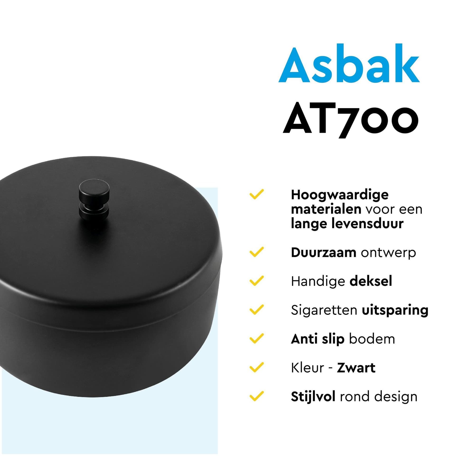 Asbak BRASQ tafelmodel 1 liter met deksel AT700 zwart 8