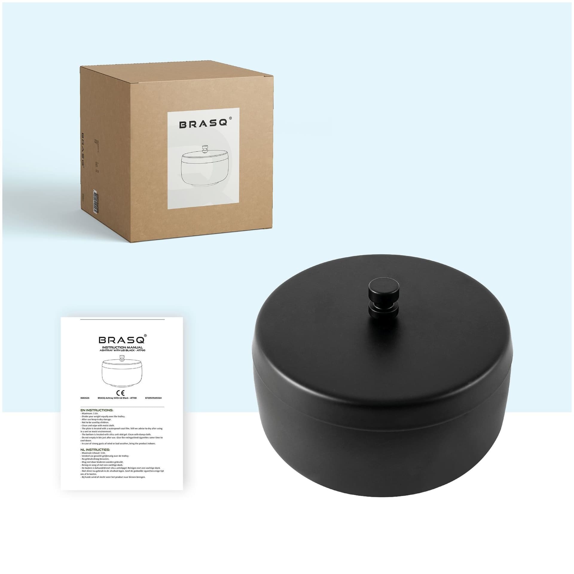Asbak BRASQ tafelmodel 1 liter met deksel AT700 zwart 9