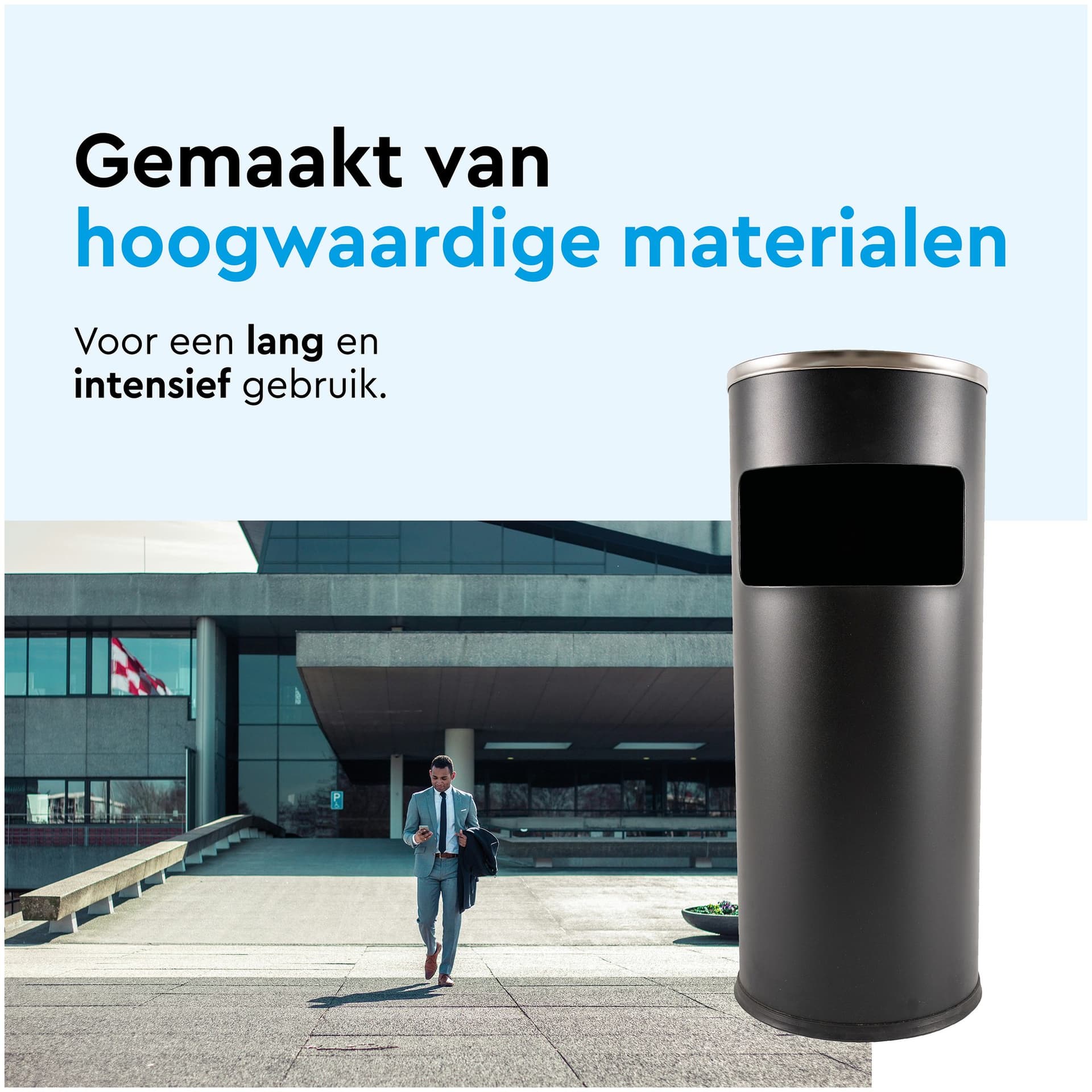 Afvalbak met asbak BRASQ 11 liter AT500 zwart 4
