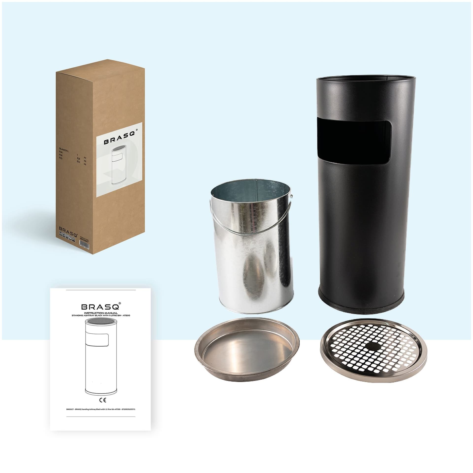 Afvalbak met asbak BRASQ 11 liter AT500 zwart 7