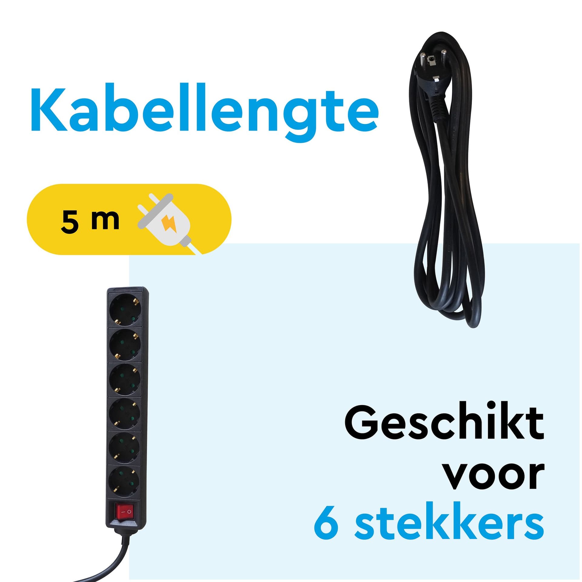 Stekkerdoos BRASQ 6 voudig 5 meter zwart 3