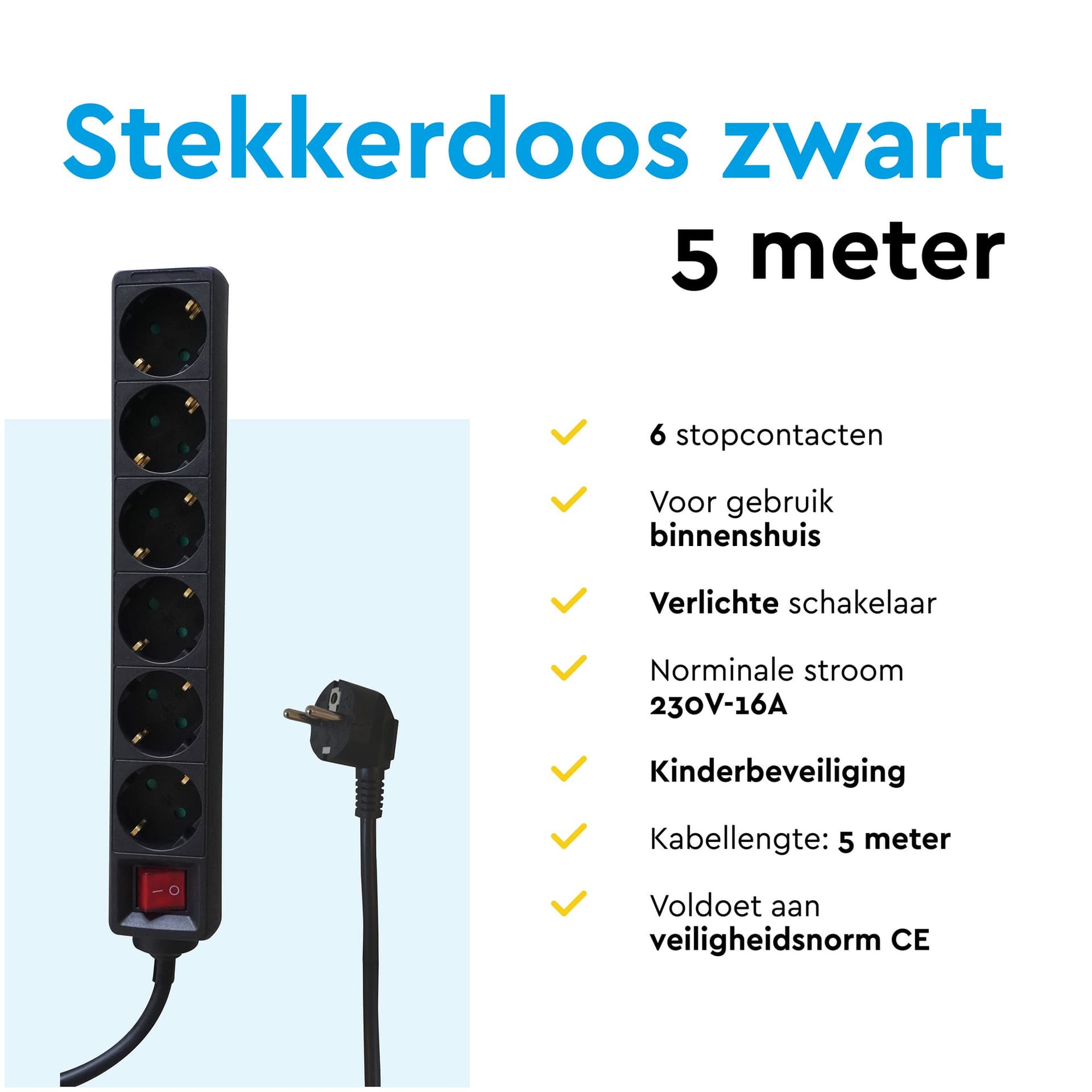 Stekkerdoos BRASQ 6 voudig 5 meter zwart 5