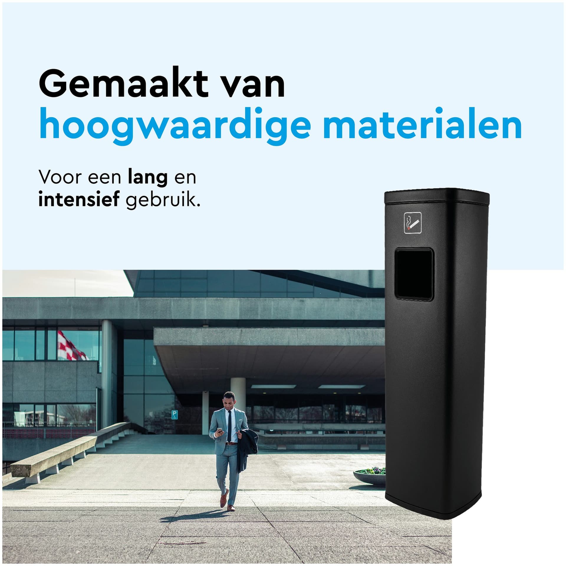 Afvalbak met asbak BRASQ 20 liter AT400 zwart 3