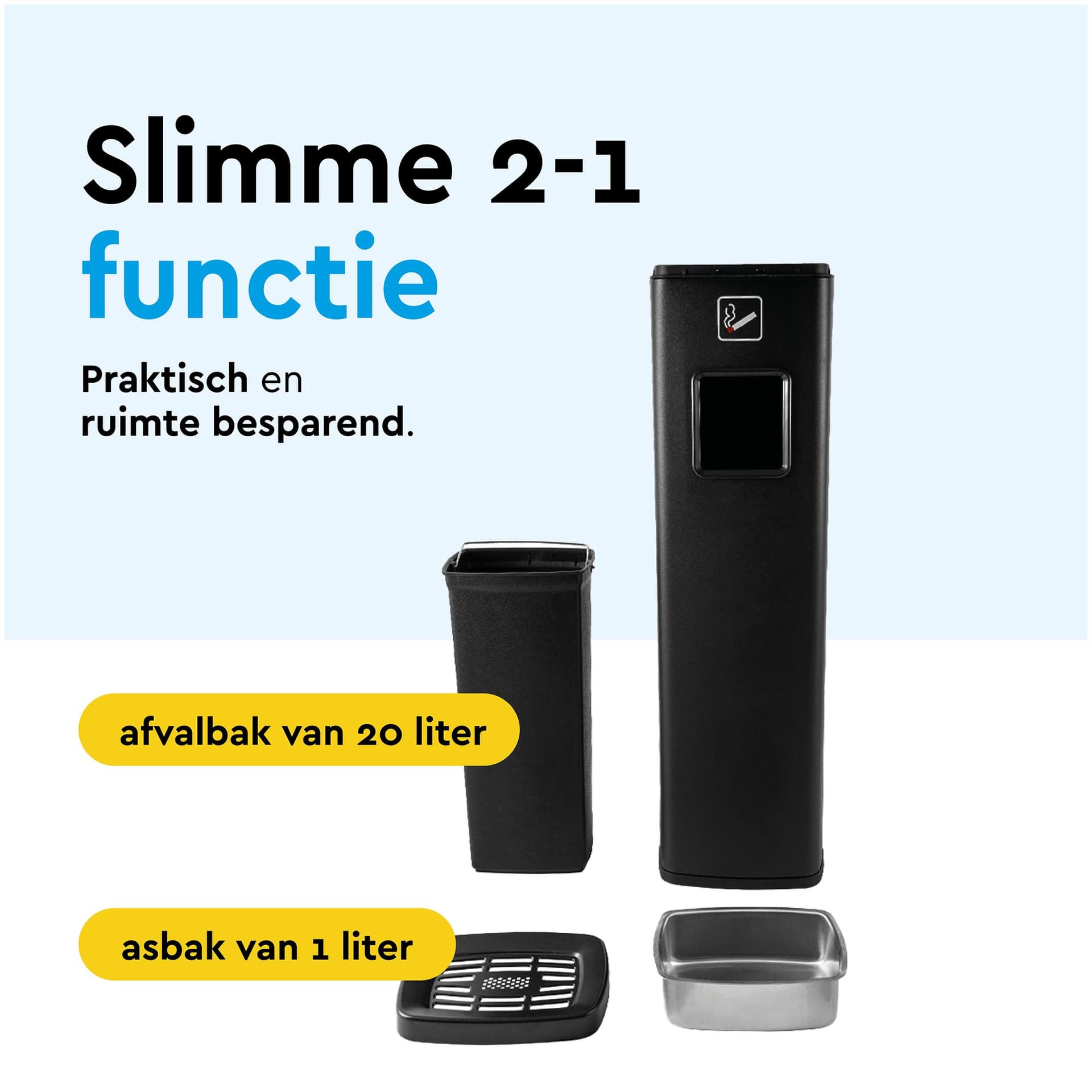 Afvalbak met asbak BRASQ 20 liter AT400 zwart 4