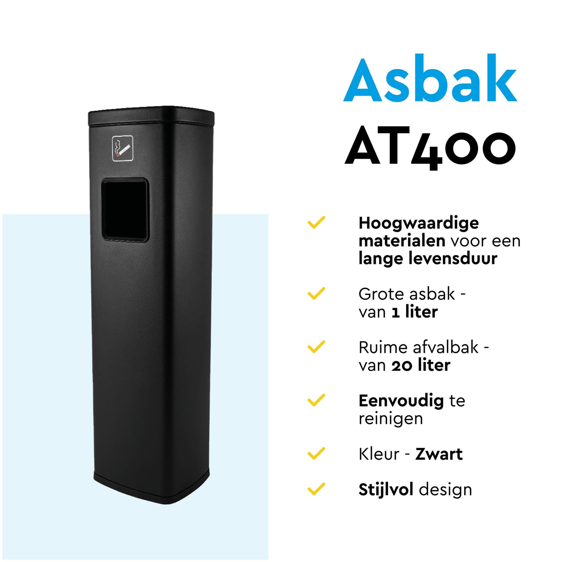Afvalbak met asbak BRASQ 20 liter AT400 zwart 5