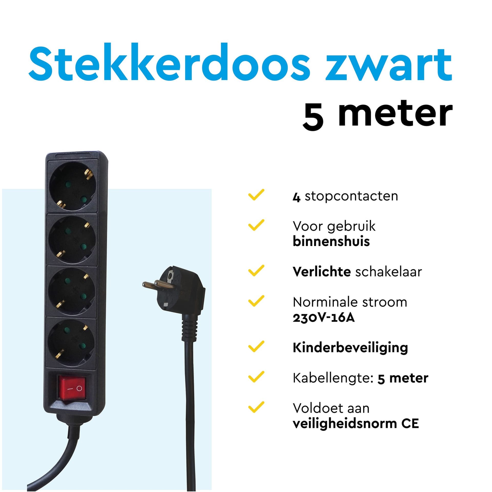Stekkerdoos BRASQ 4 voudig 5 meter zwart 5