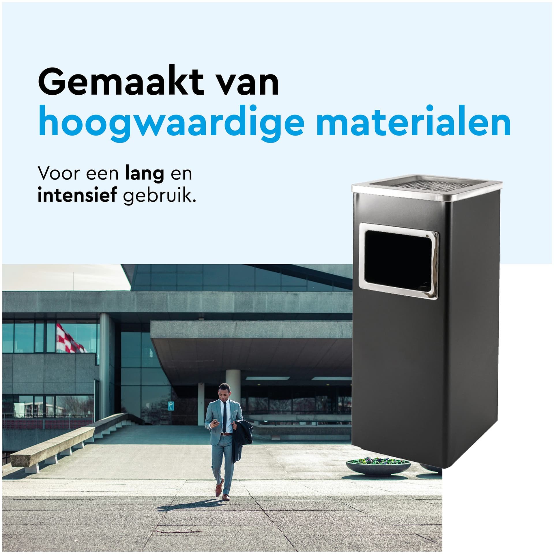 Afvalbak met asbak BRASQ 16 liter AT600 zwart 4