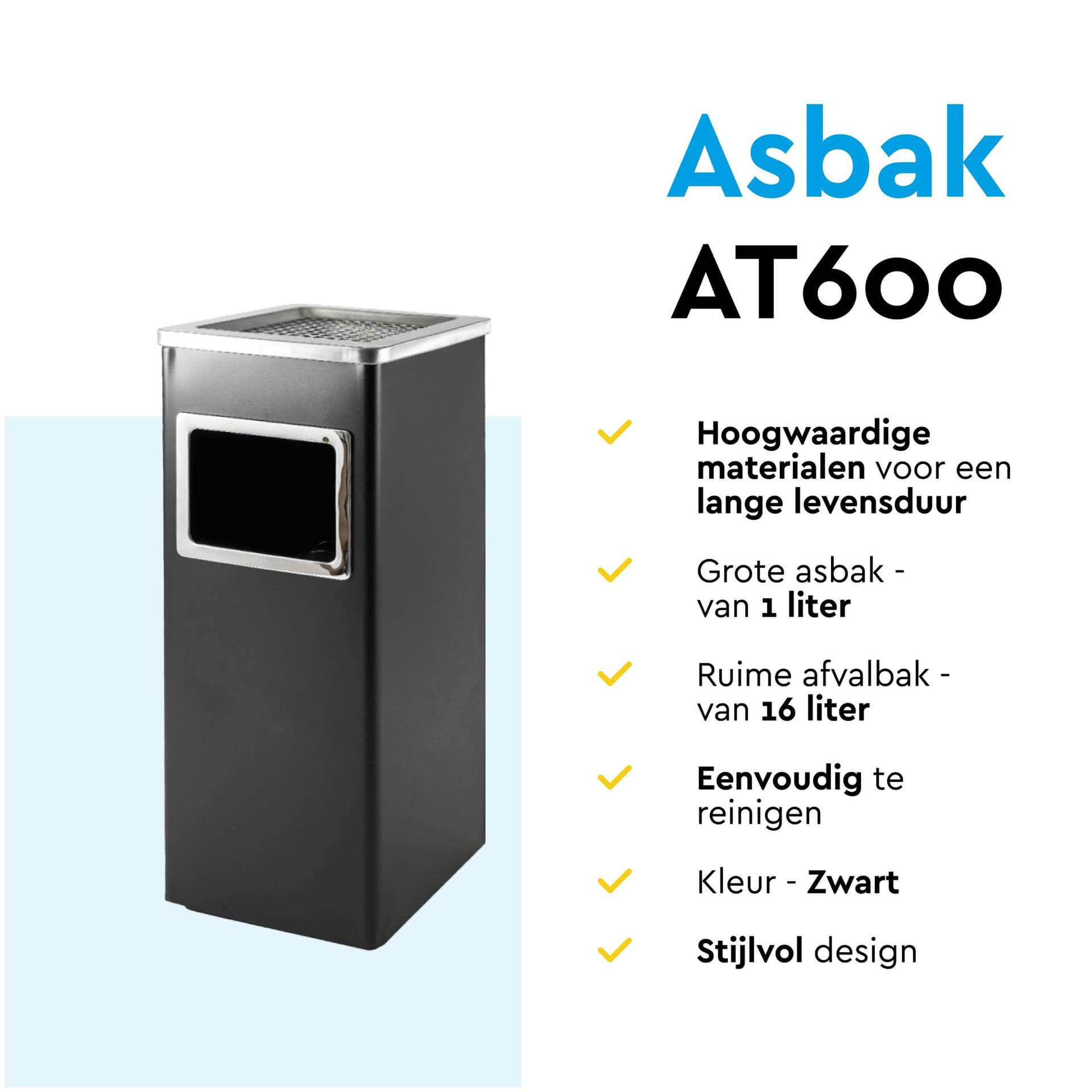 Afvalbak met asbak BRASQ 16 liter AT600 zwart 6