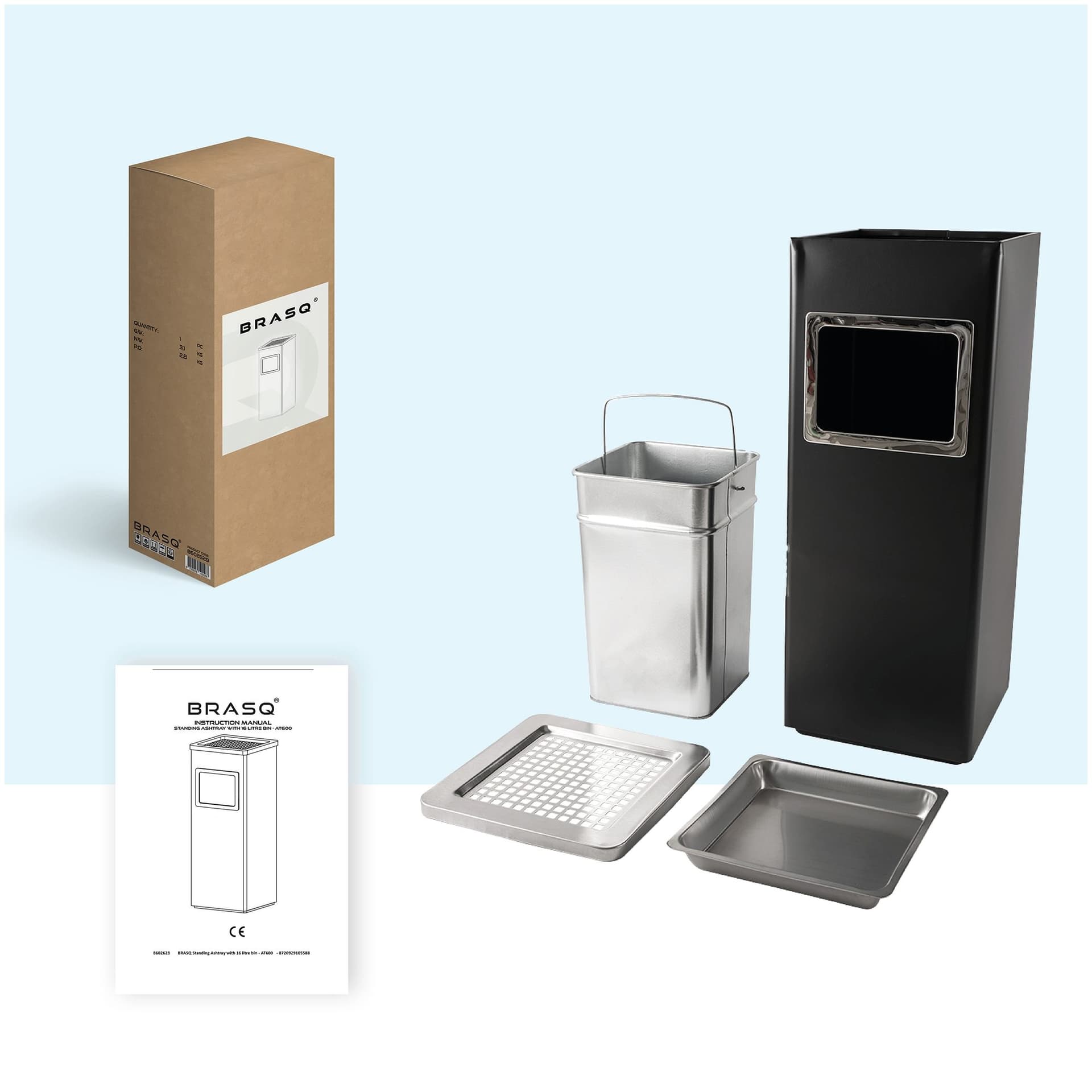 Afvalbak met asbak BRASQ 16 liter AT600 zwart 7