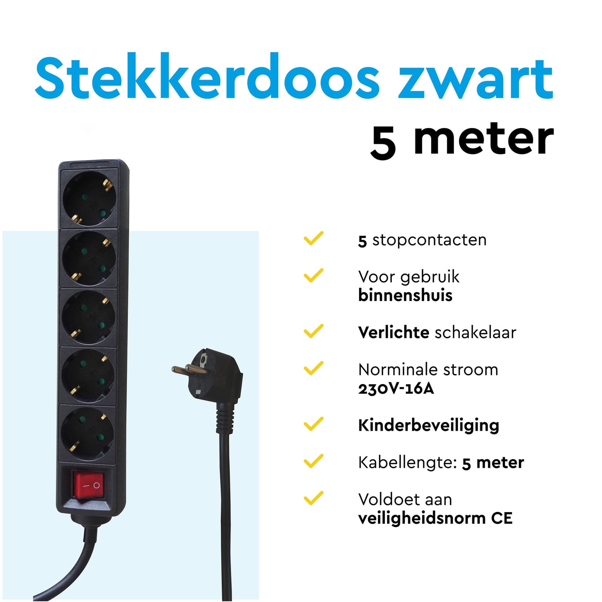 Stekkerdoos BRASQ 5 voudig 5 meter zwart 6
