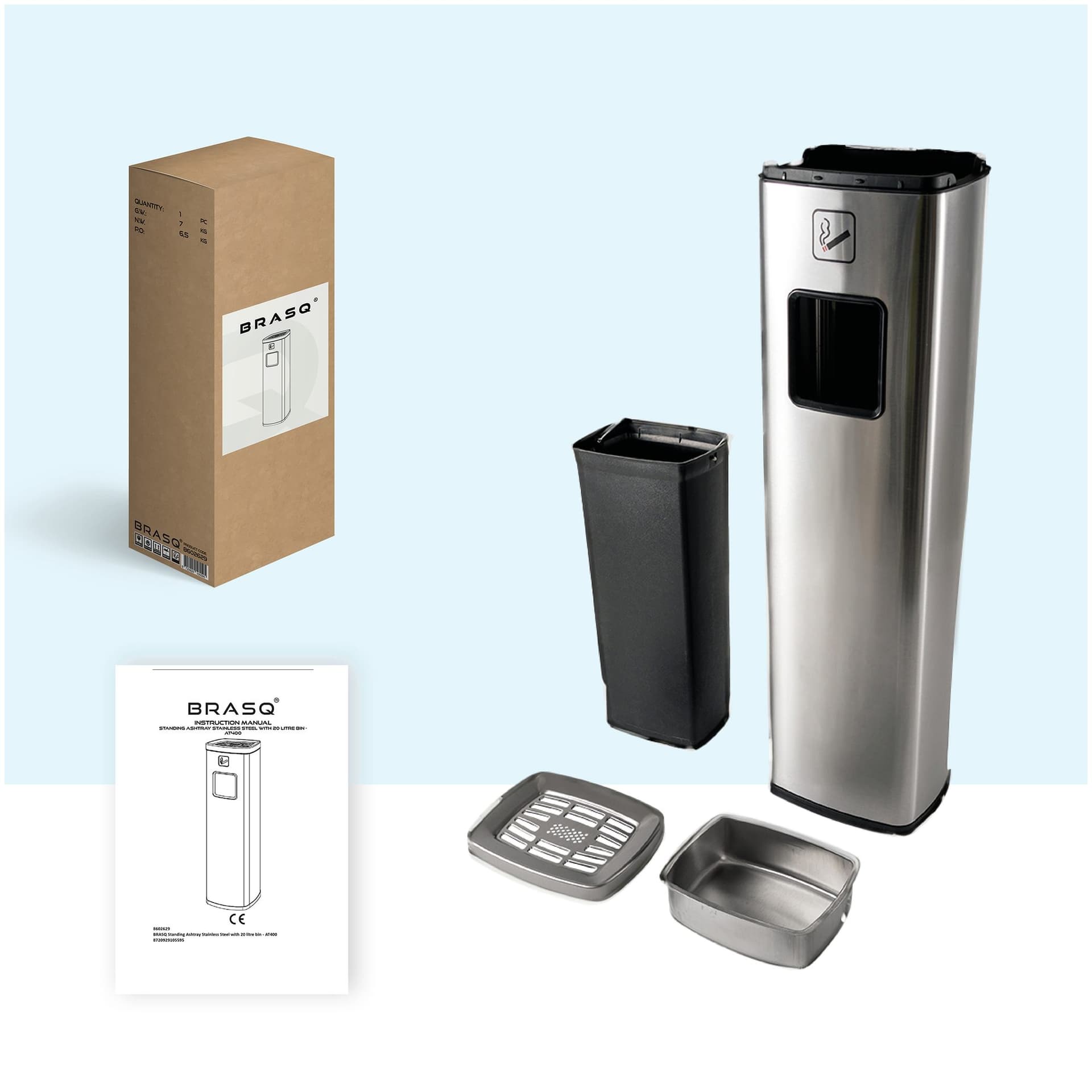 Afvalbak met asbak BRASQ 20 liter AT400 rvs 7