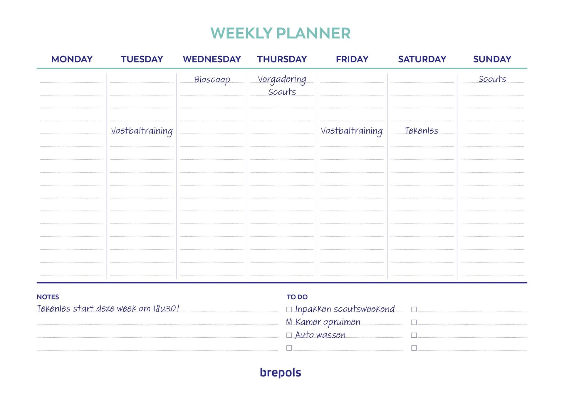 Planner Brepols Weekly A4 7dagen/1pagina horizontaal assorti 5