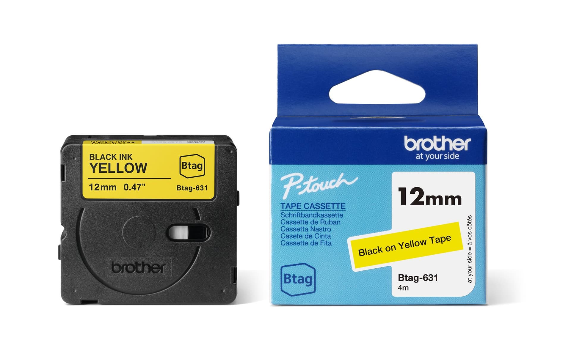 Labeltape Brother P-touch Btag-631 standaard 12mm zwart op geel 3