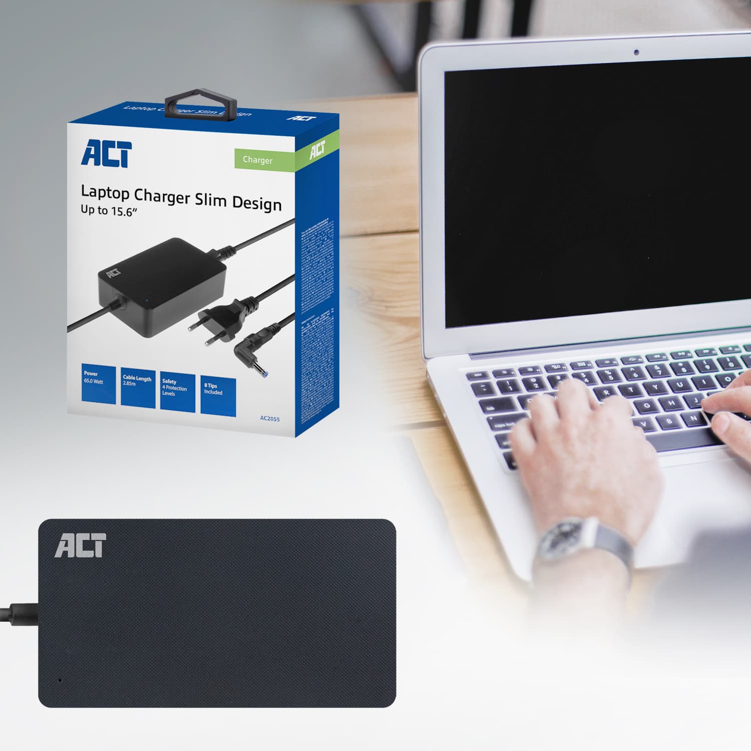 Laptop Oplader ACT Compact universeel 65W 5