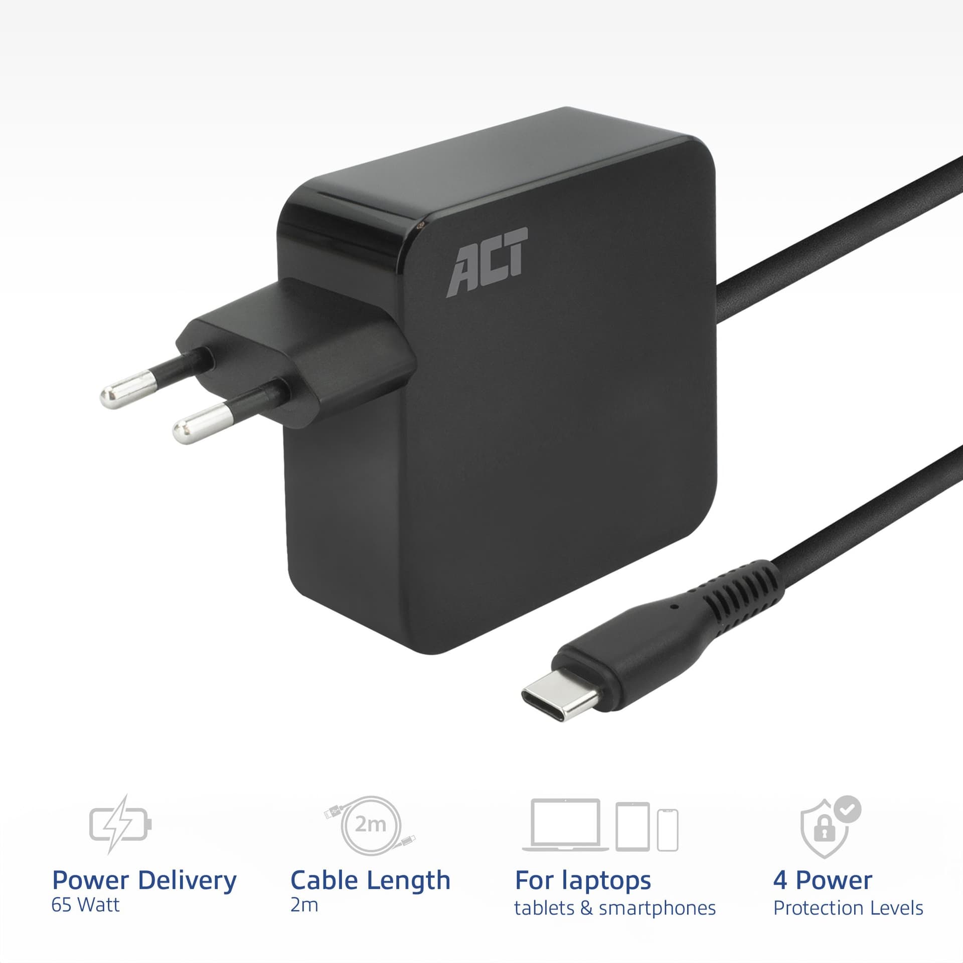 Laptop Oplader ACT USB-C Power Delivery 65W 2mtr 2