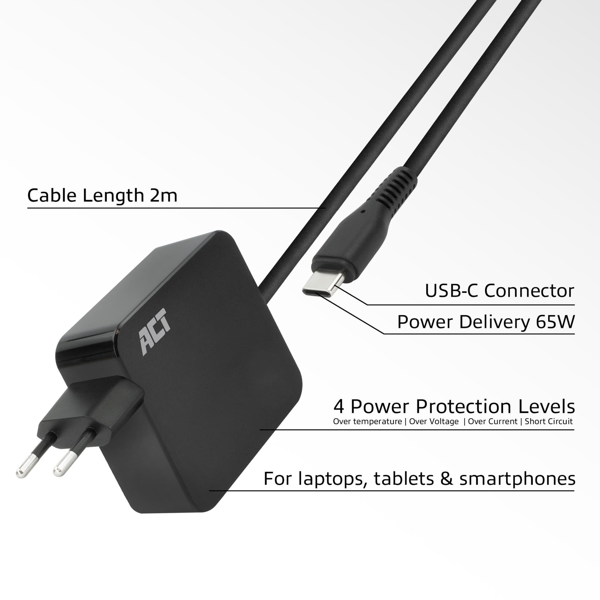 Laptop Oplader ACT USB-C Power Delivery 65W 2mtr 3