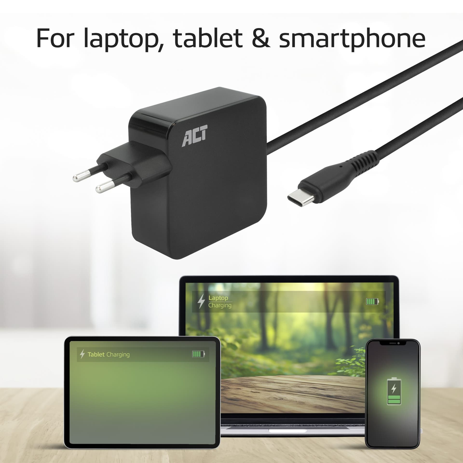 Laptop Oplader ACT USB-C Power Delivery 65W 2mtr 6