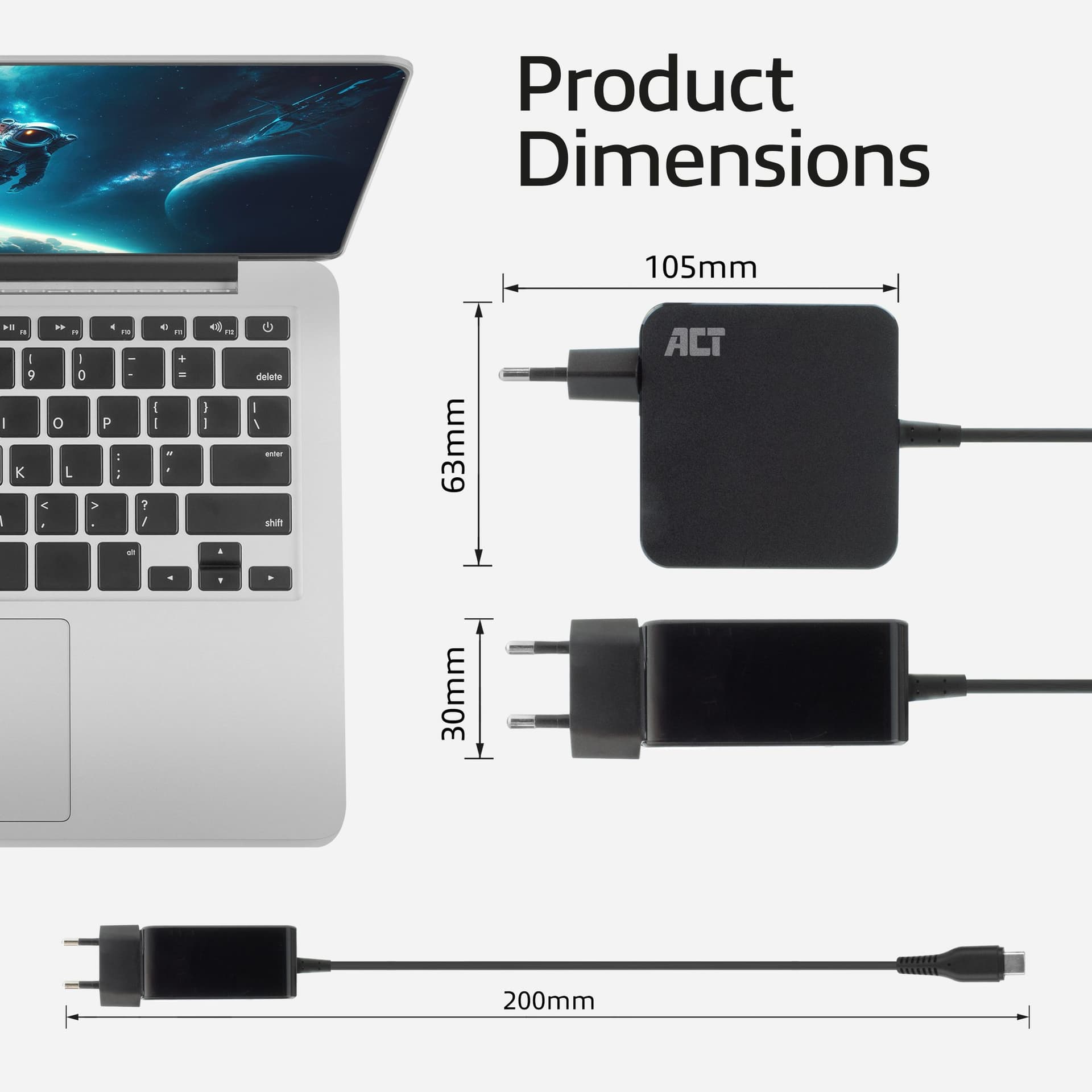 Laptop Oplader ACT USB-C Power Delivery 65W 2mtr 7
