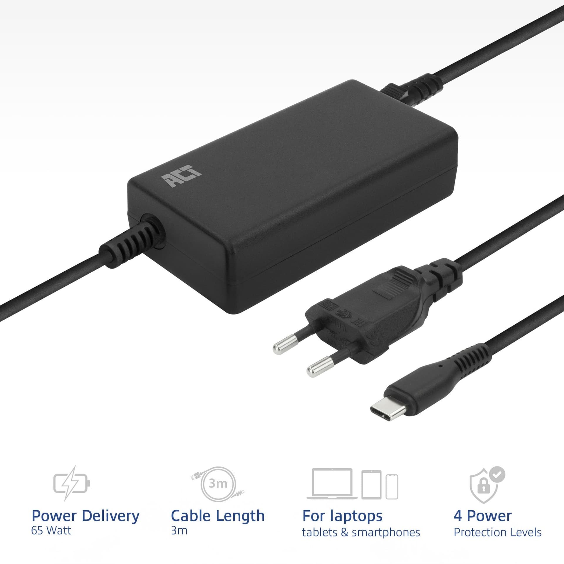 Laptop Oplader ACT USB-C Power Delivery 65W 3mtr 2