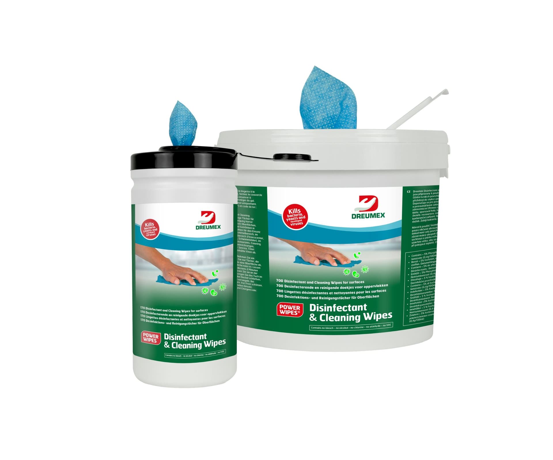 Desinfectiedoekjes Dreumex Disinfectant & Cleaning emmer 700 stuks blauw 2