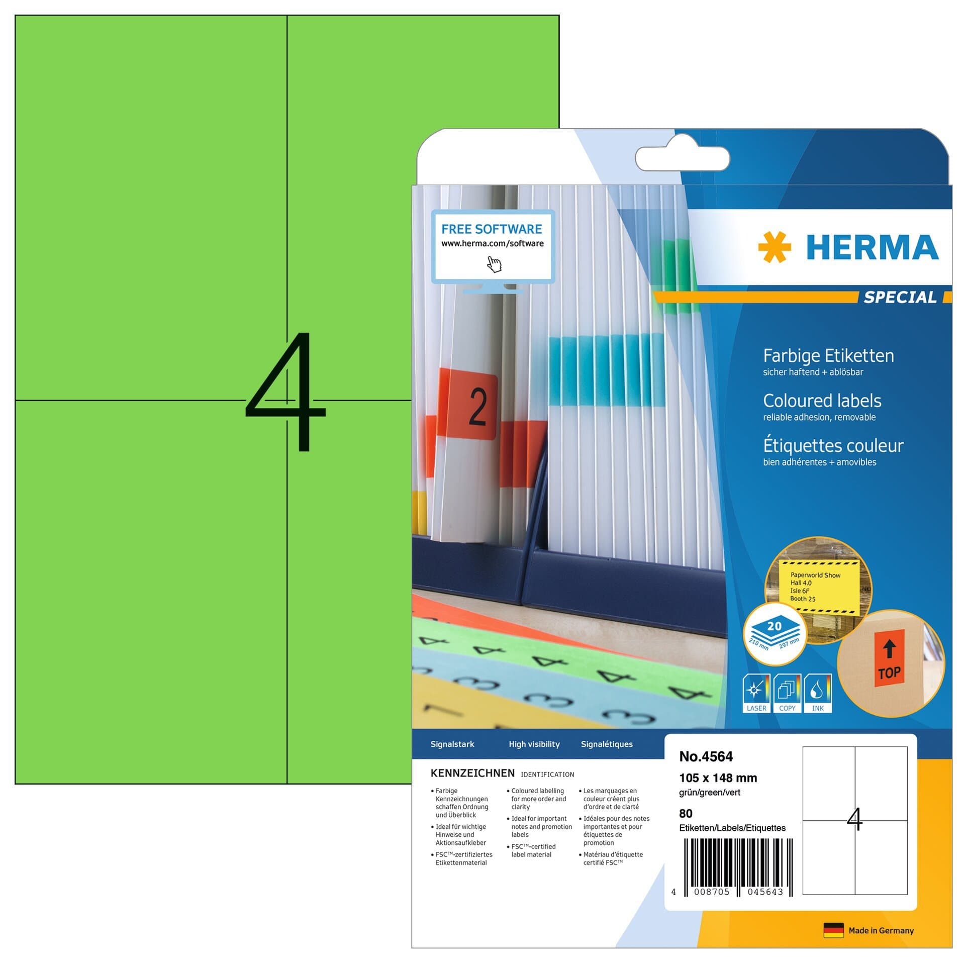 Etiket HERMA 4564 105x148mm groen 80 stuks