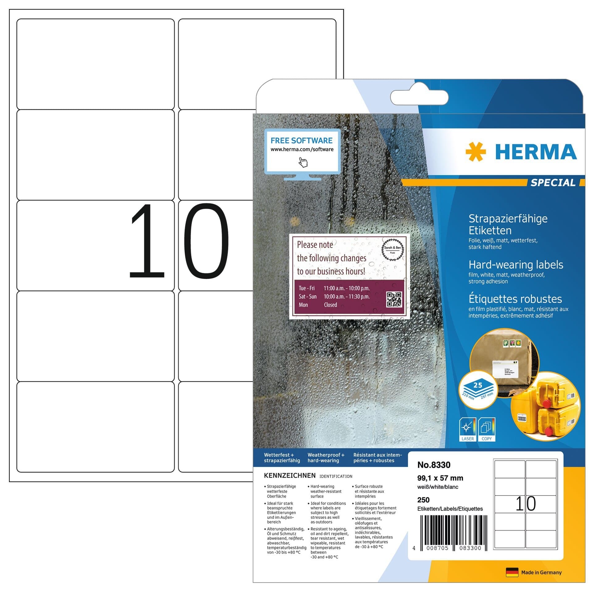 Etiket HERMA 8330 99.1x57mm weerbestendig wit 250 stuks