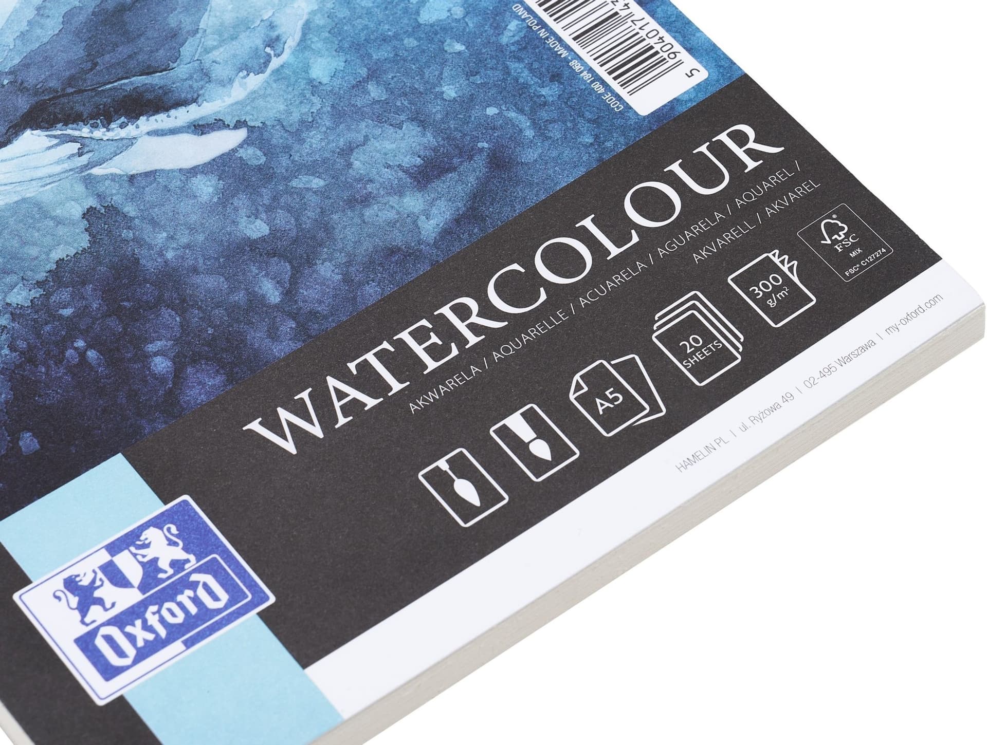 Aquarelblok Oxford Watercolour A5 20 vel 300 gram spiraal 5