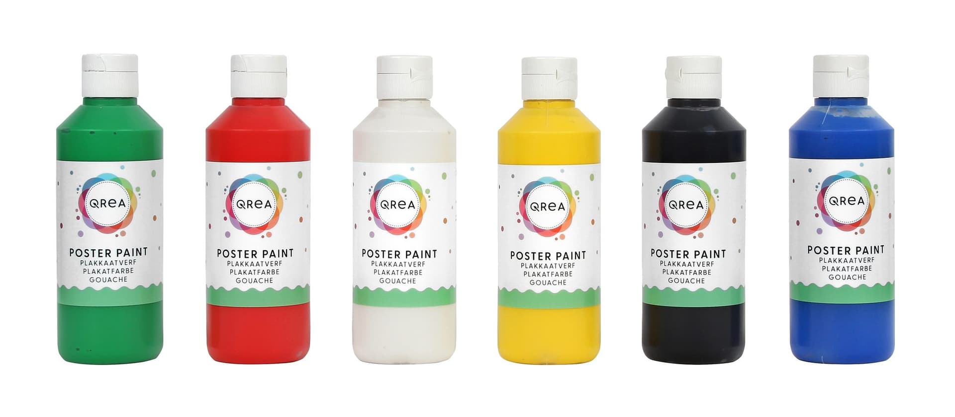 Plakkaatverf Qrea set à 6 standaard kleuren 250ml