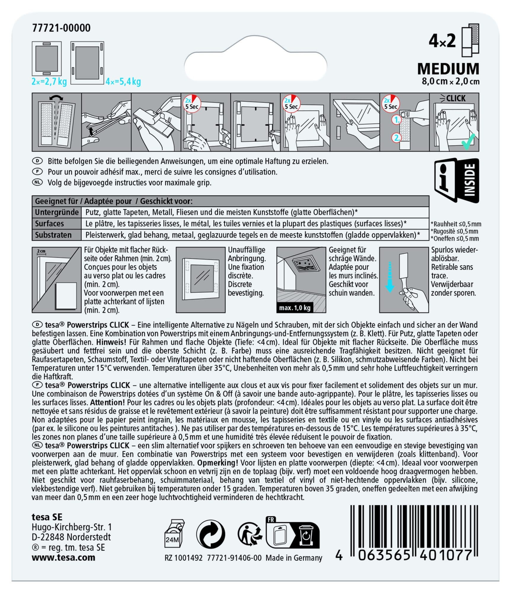 Kleefstip tesa Powerstrips Click Medium 4 paar wit 2