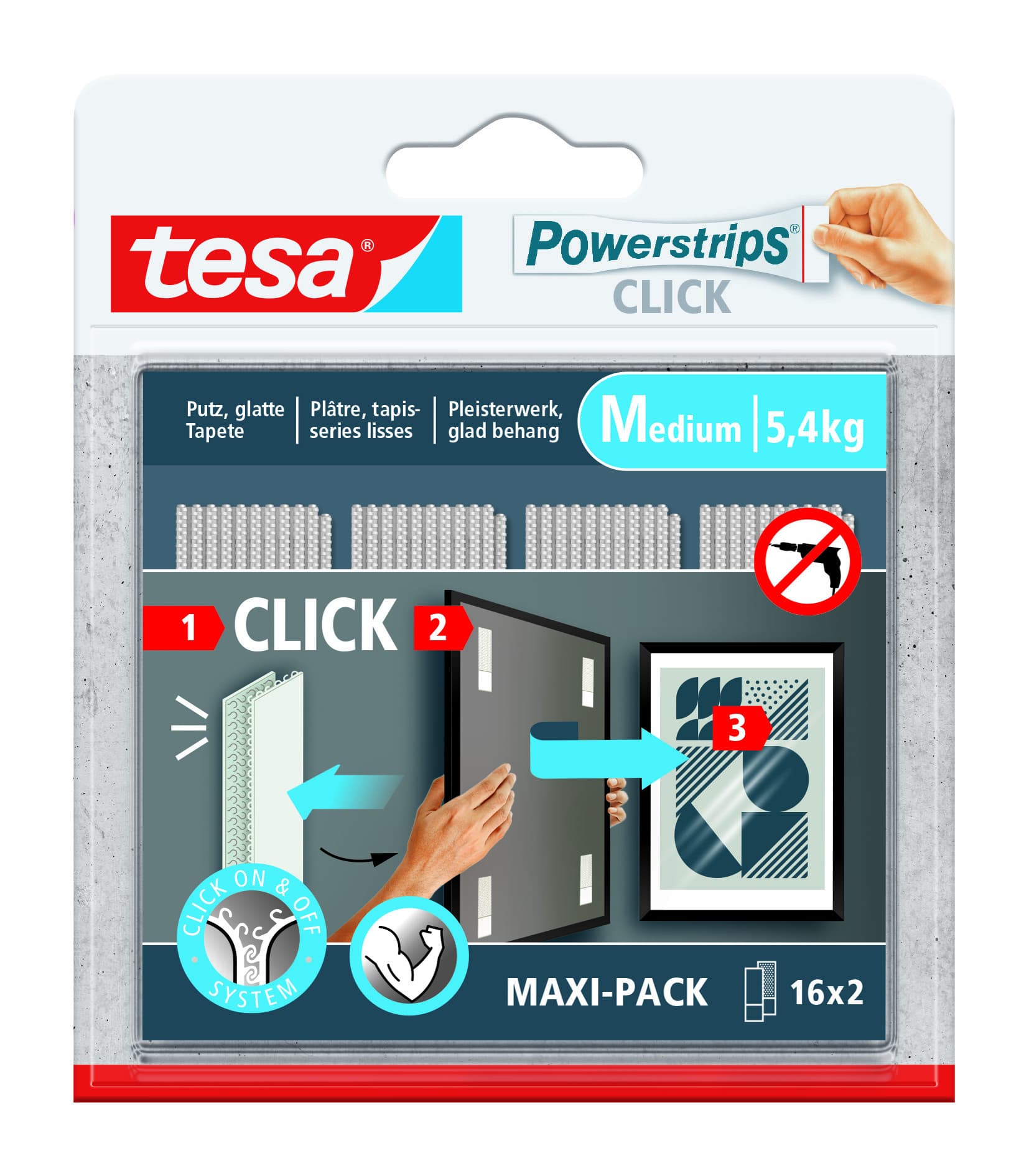 Kleefstip tesa Powerstrips Click Medium 16 paar wit