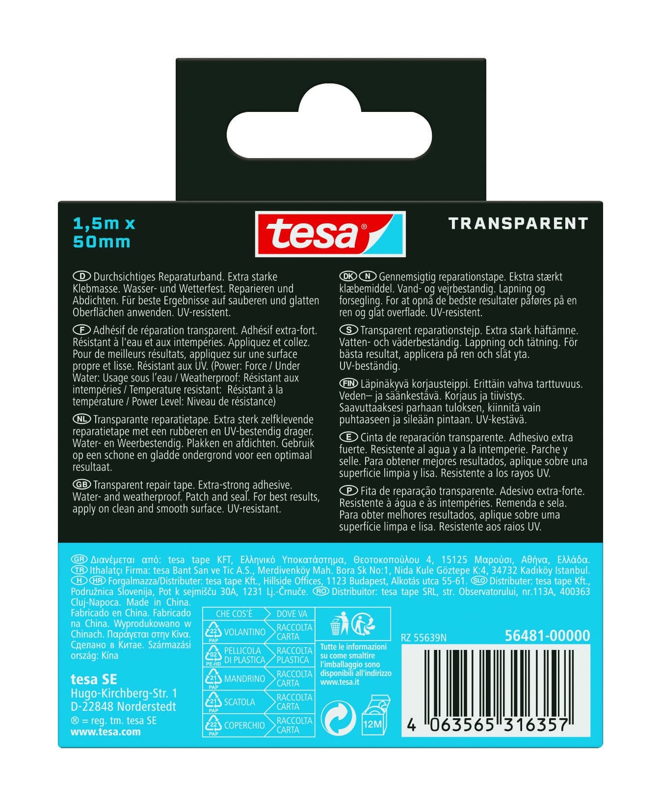 Reparatietape tesa Ultra Power Onderwater transparant 50mmx1,5m 2