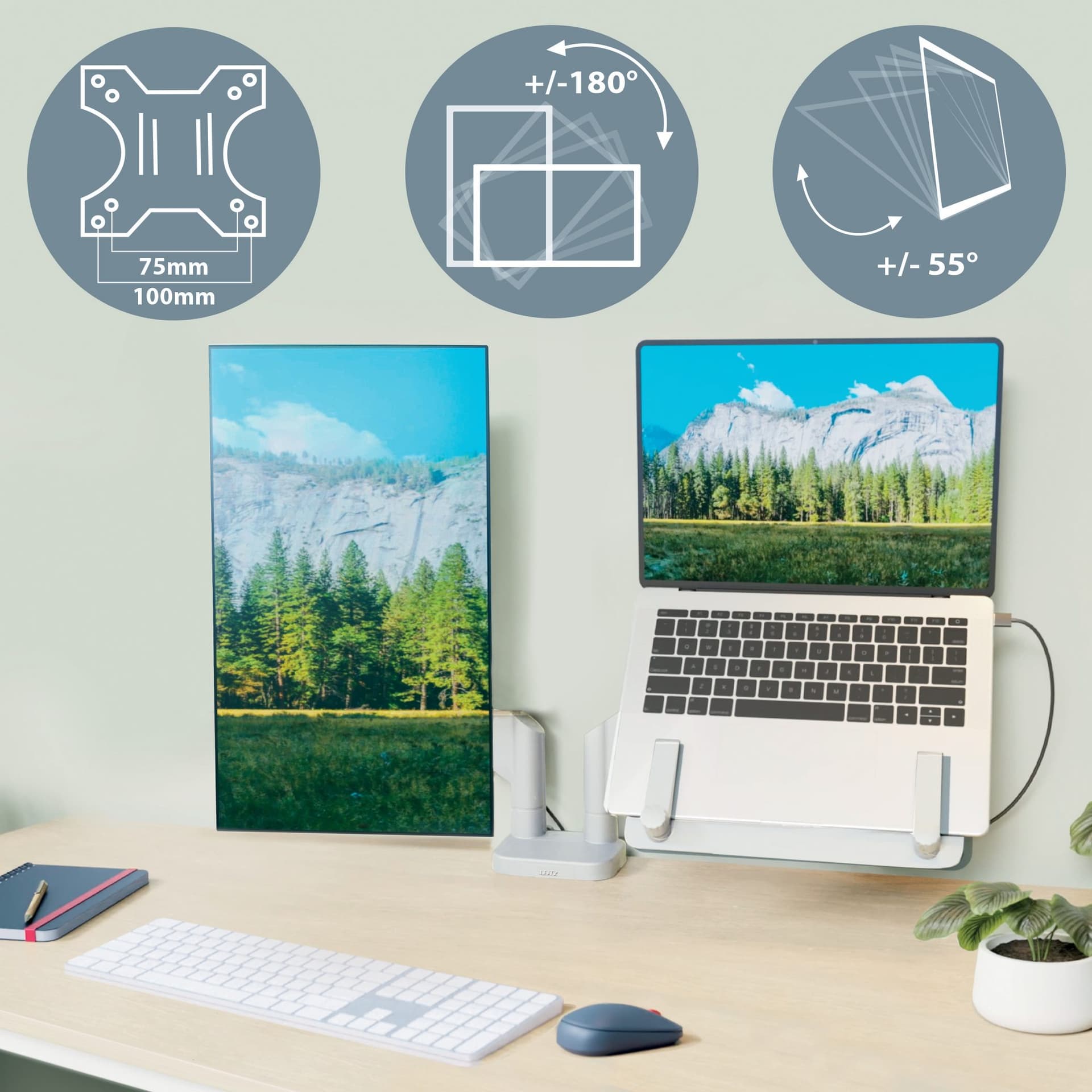 Monitor- en laptoparm Leitz Ergo ruimtebesparend dubbel grijs 5