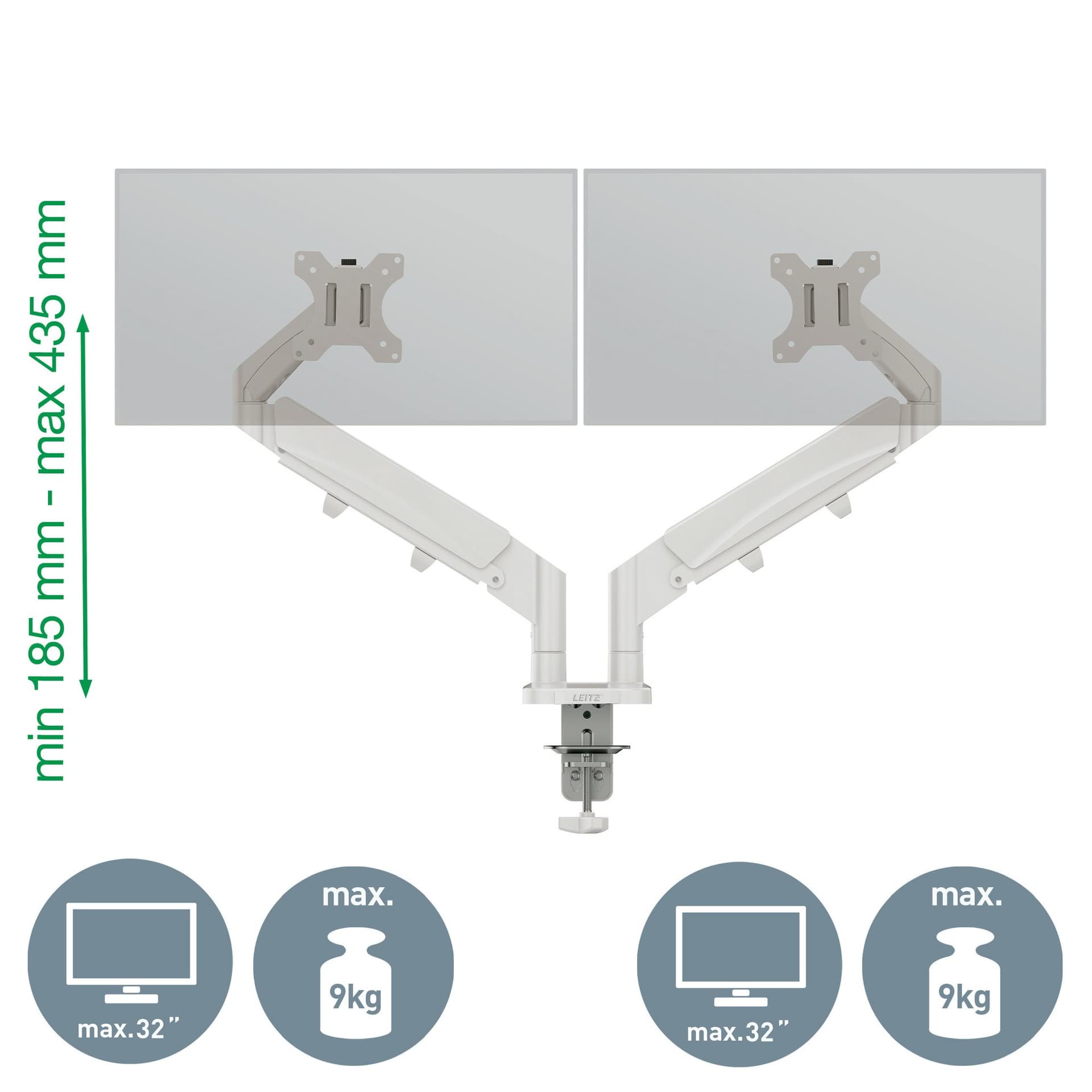 Monitorarm Leitz Ergo ruimtebesparend dubbel grijs 2