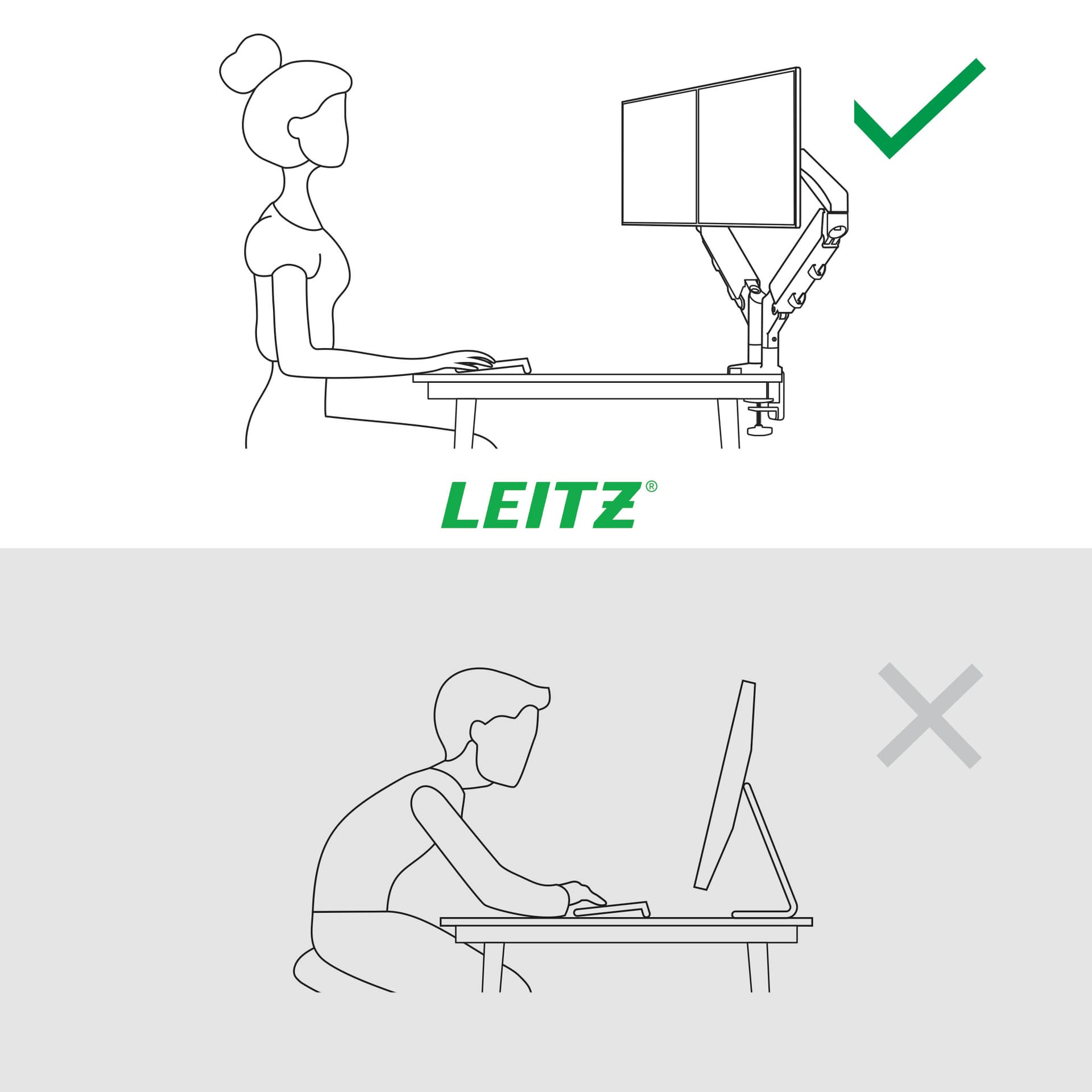 Monitorarm Leitz Ergo ruimtebesparend dubbel grijs 4