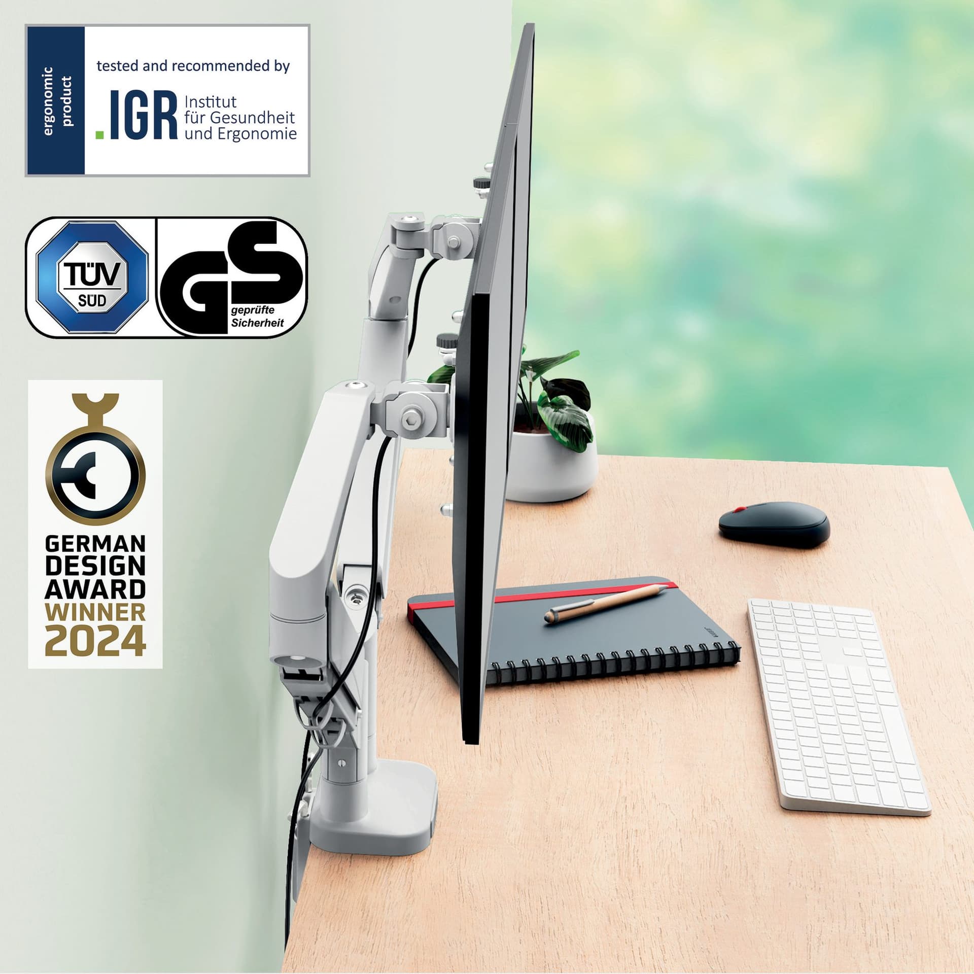 Monitorarm Leitz Ergo ruimtebesparend dubbel grijs 6
