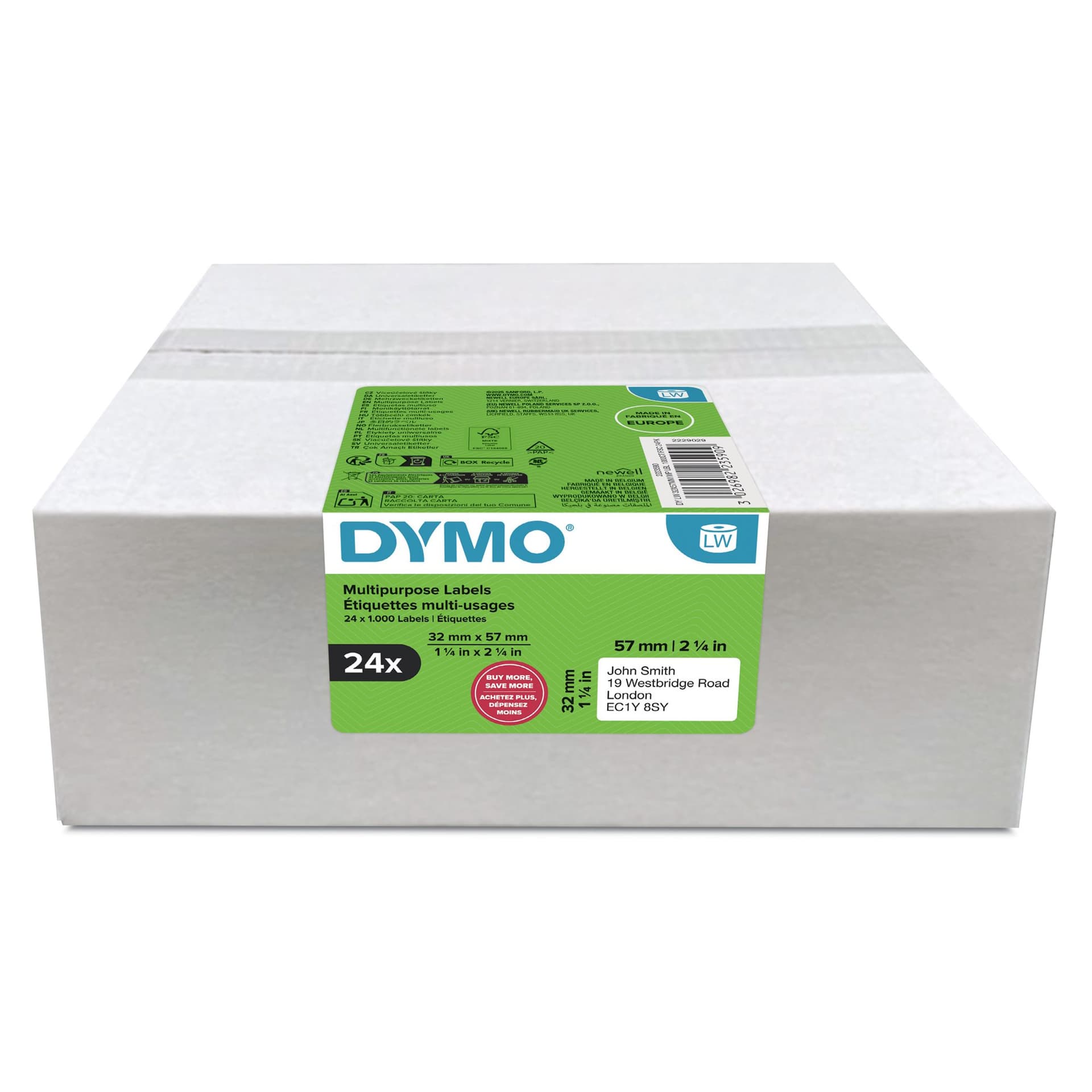 Etiket Dymo LabelWriter multifunctioneel 32x57mm 24 rollen á 1000 stuks wit