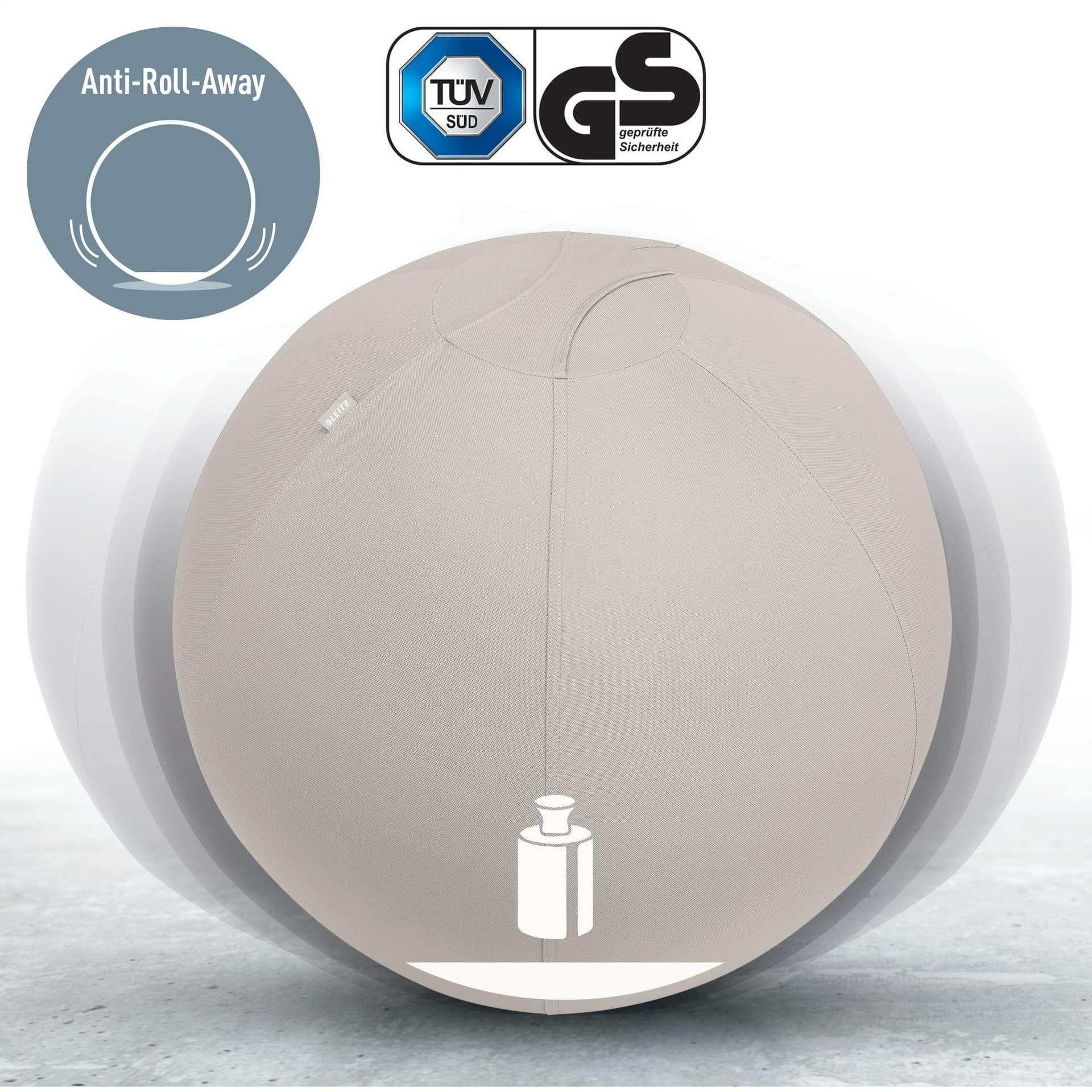 Actieve zitbal Leitz Ergo 65cm anti-rol lichtgrijs 3