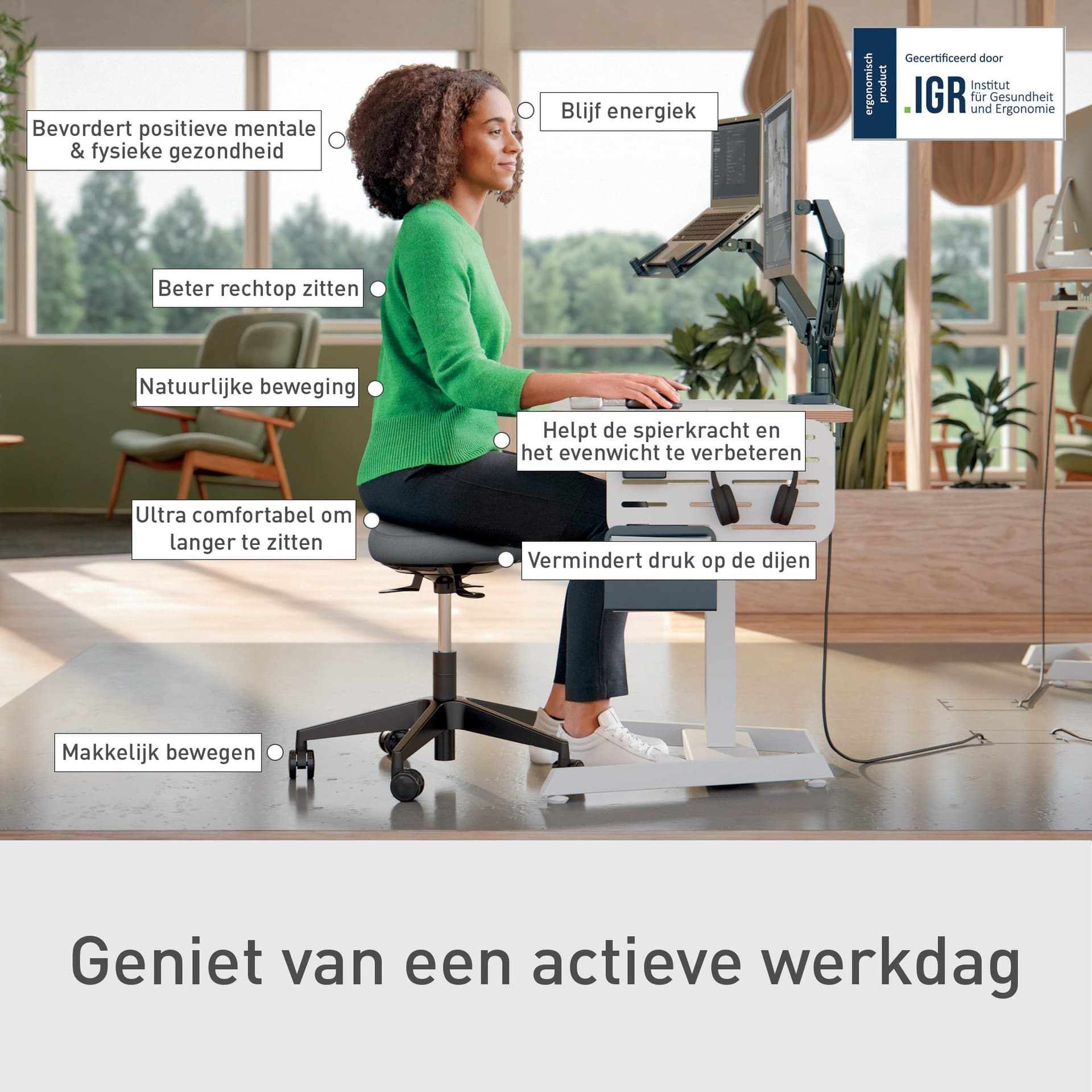 Actieve zitkruk Leitz Ergo met wieltjes en wiebelkussen 7