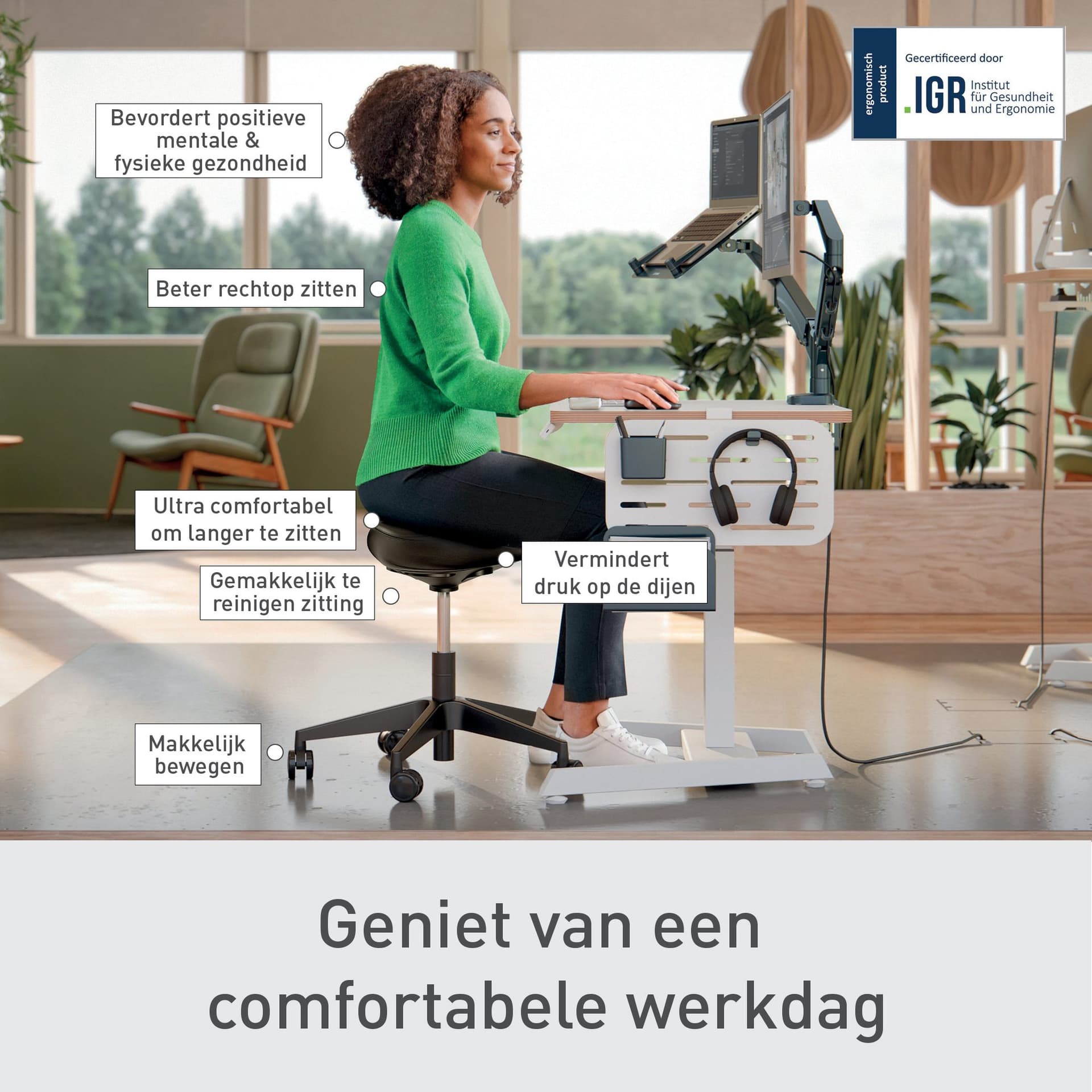 Actieve zitkruk Leitz Ergo met wieltjes en comfortzitting 6