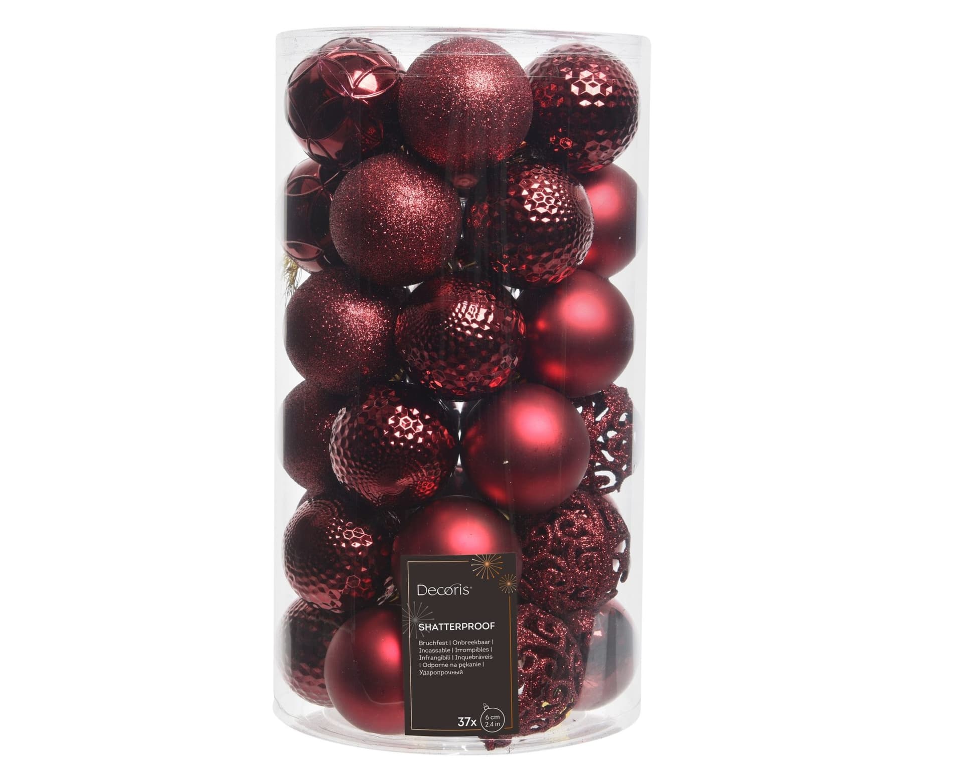 Kerstballenmix Decoris ossenbloed koker à 37 stuks