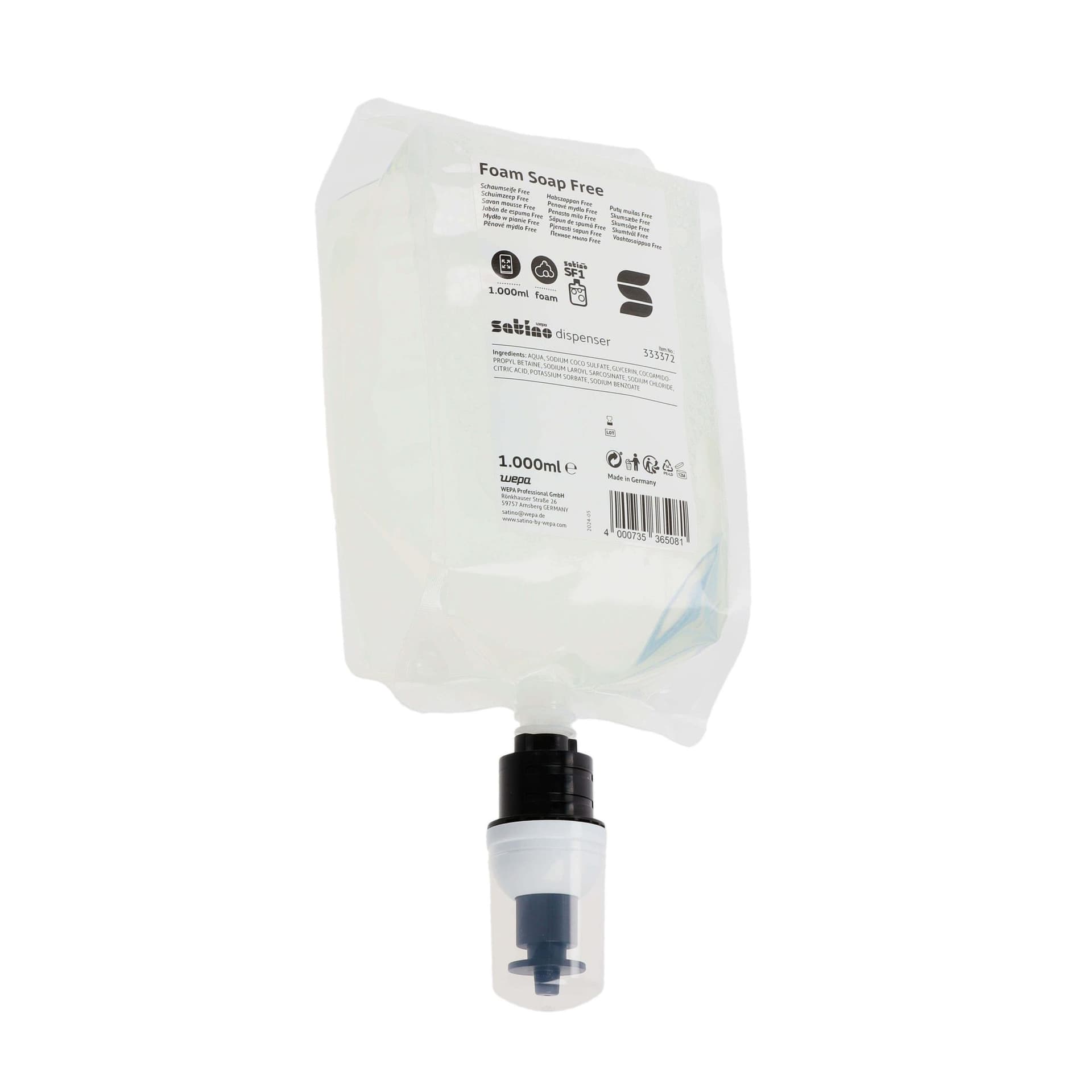 Handzeep Satino SF1 Free schuim 1000ml 333372