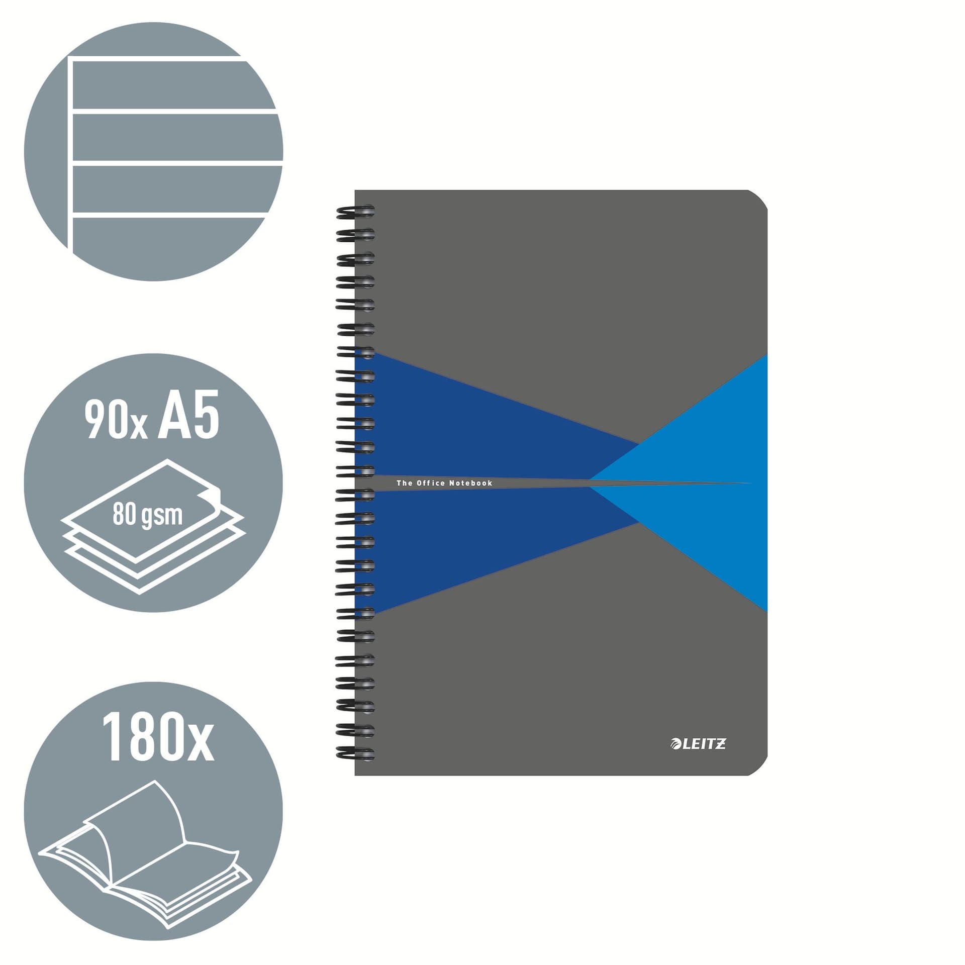 Notitieboek Leitz Office A5 lijn 180 pagina's 80gr grijs blauw 2