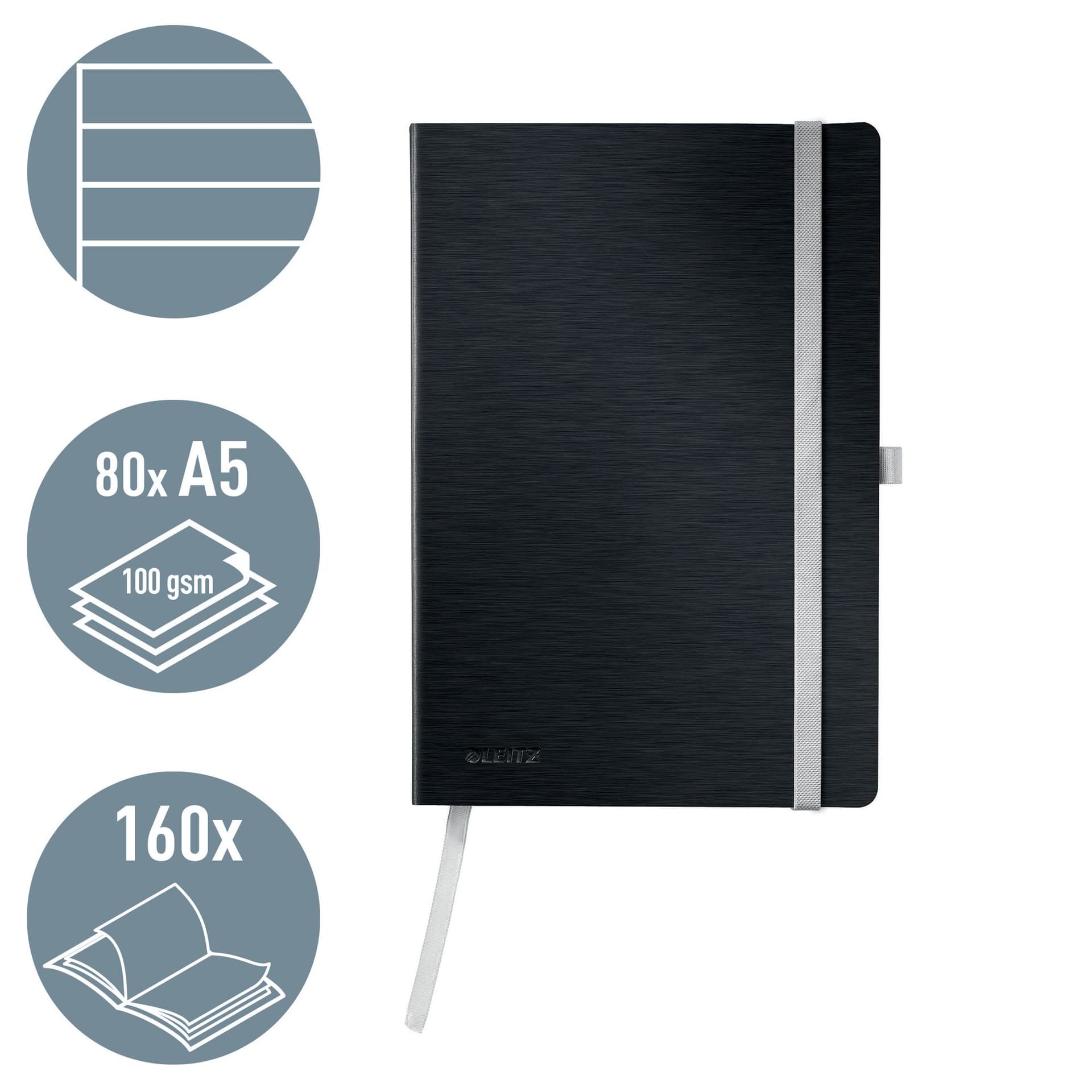 Notitieboek Leitz Style A5 lijn 160 pagina's 100gr zwart 2