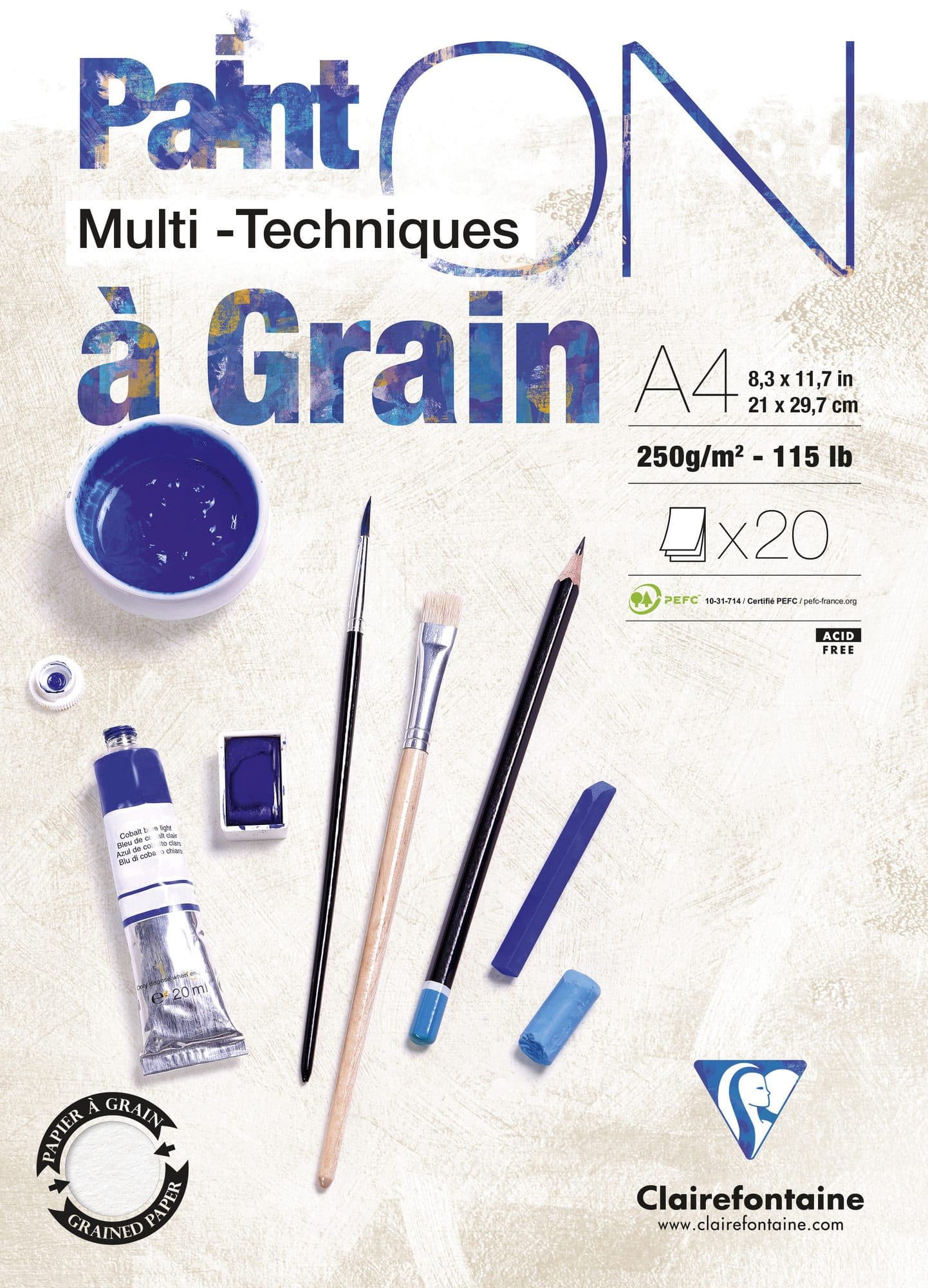 Tekenblok Clairefontaine Paint On A4 gekorreld 20 vel 250gr