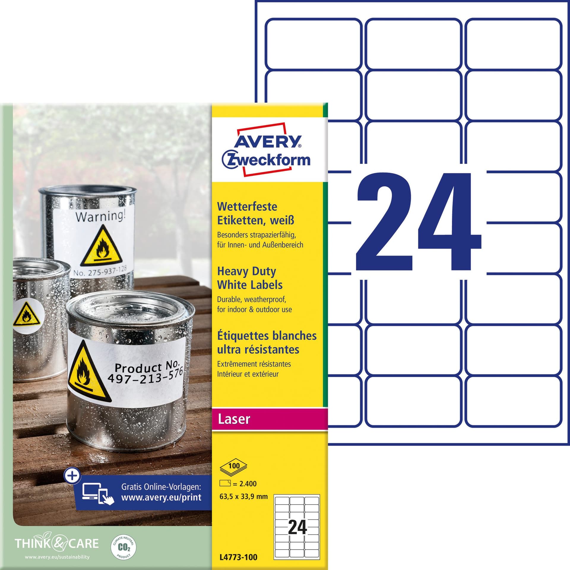 Etiket Avery L4773-100 63.5x33.9 2400 stuks 2