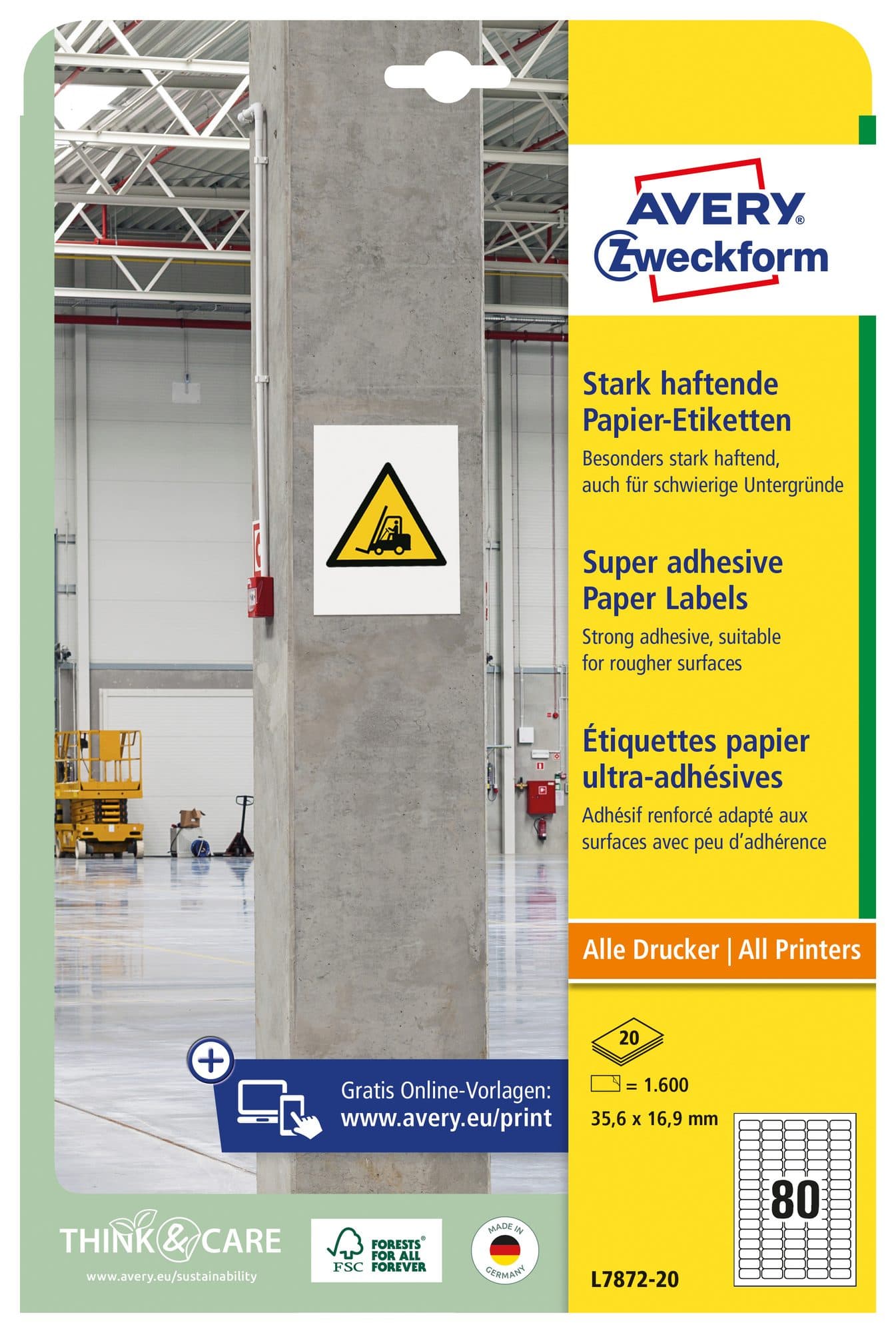 Etiket Avery L7872-20 35.6x16.9mm 1600 stuks
