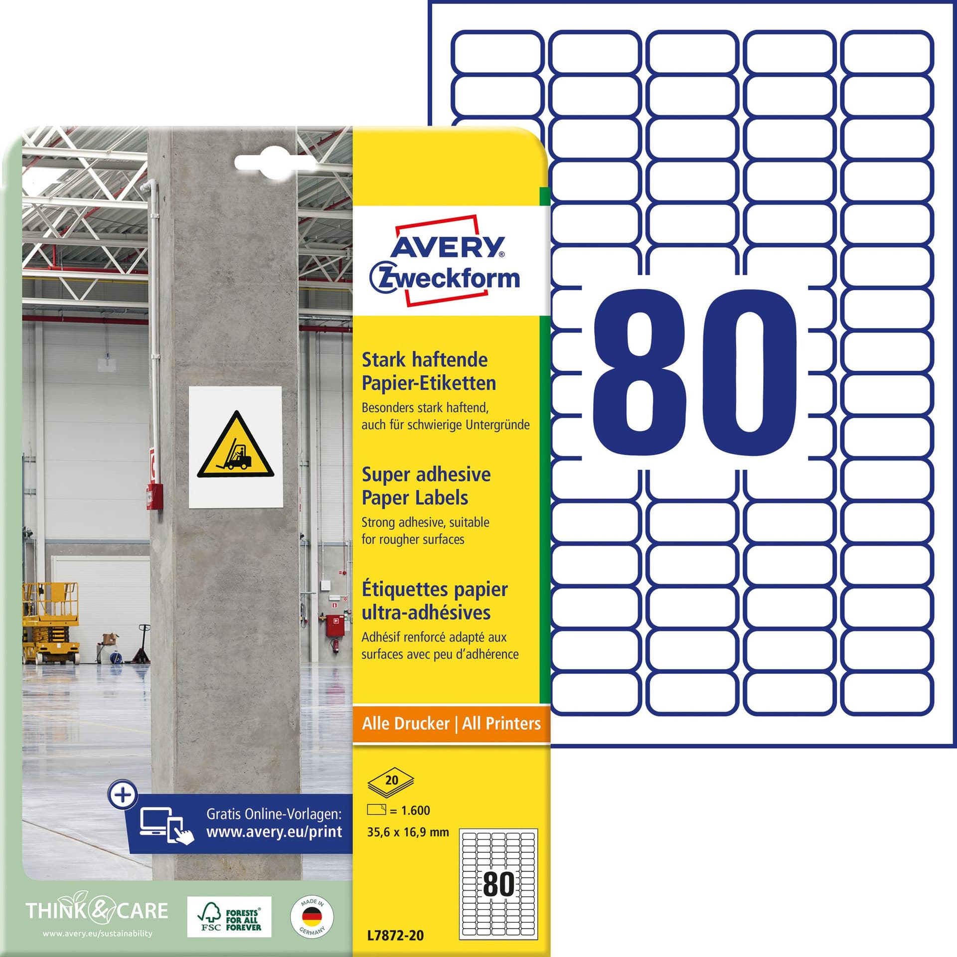 Etiket Avery L7872-20 35.6x16.9mm 1600 stuks 2
