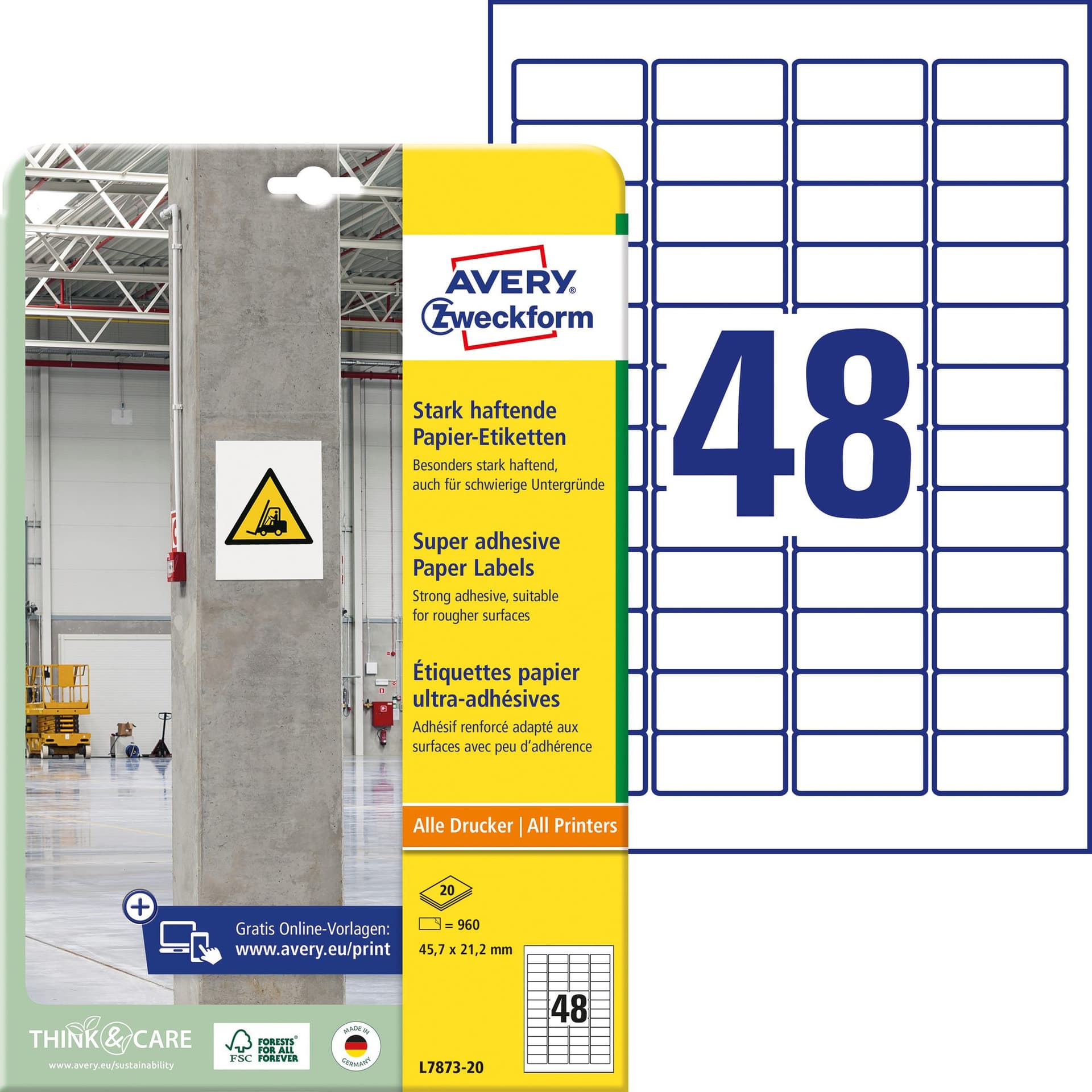 Etiket Avery L7873-20 45.7x21.2mm 960 stuks 2