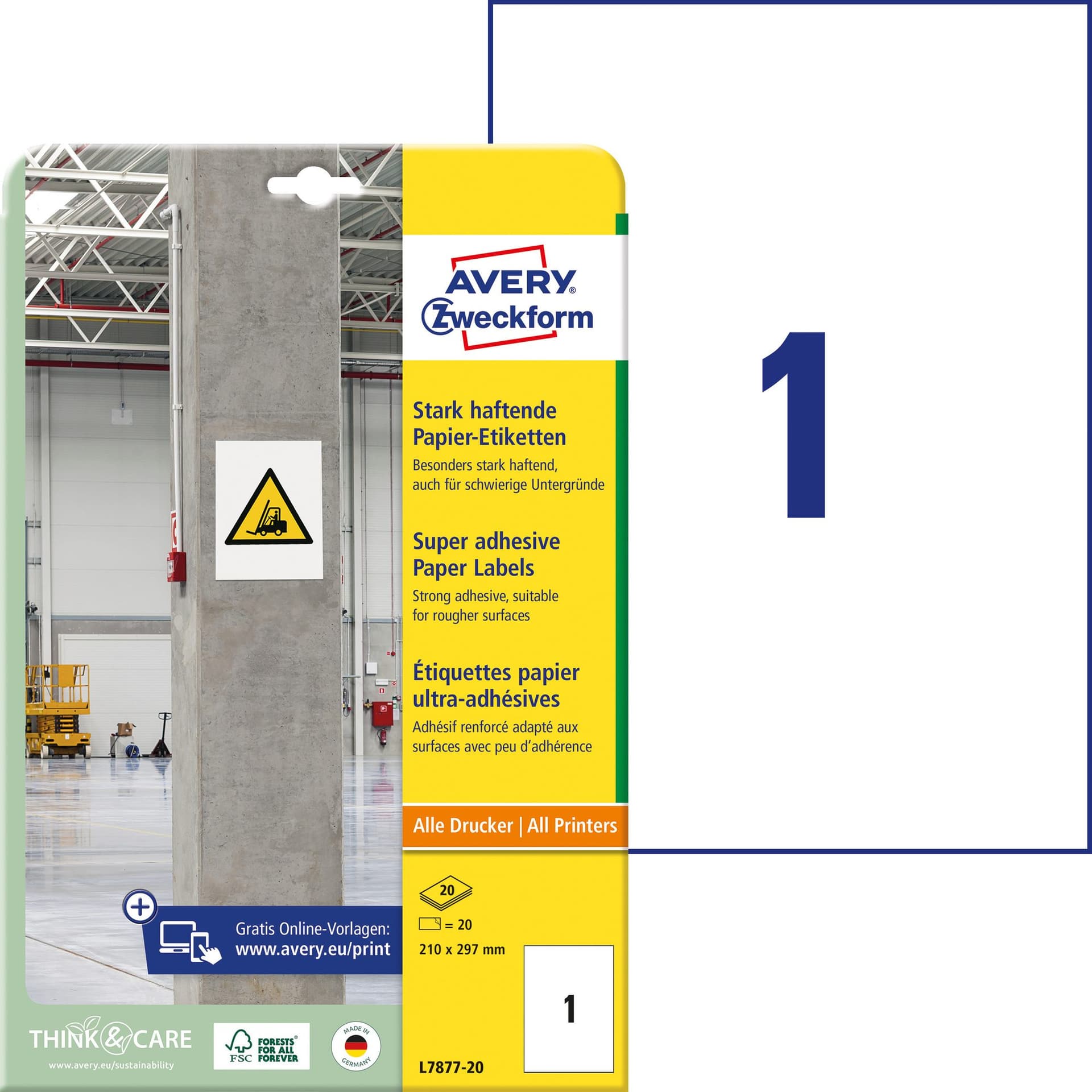 Etiket Avery L7877-20 210x297mm 20 stuks 2