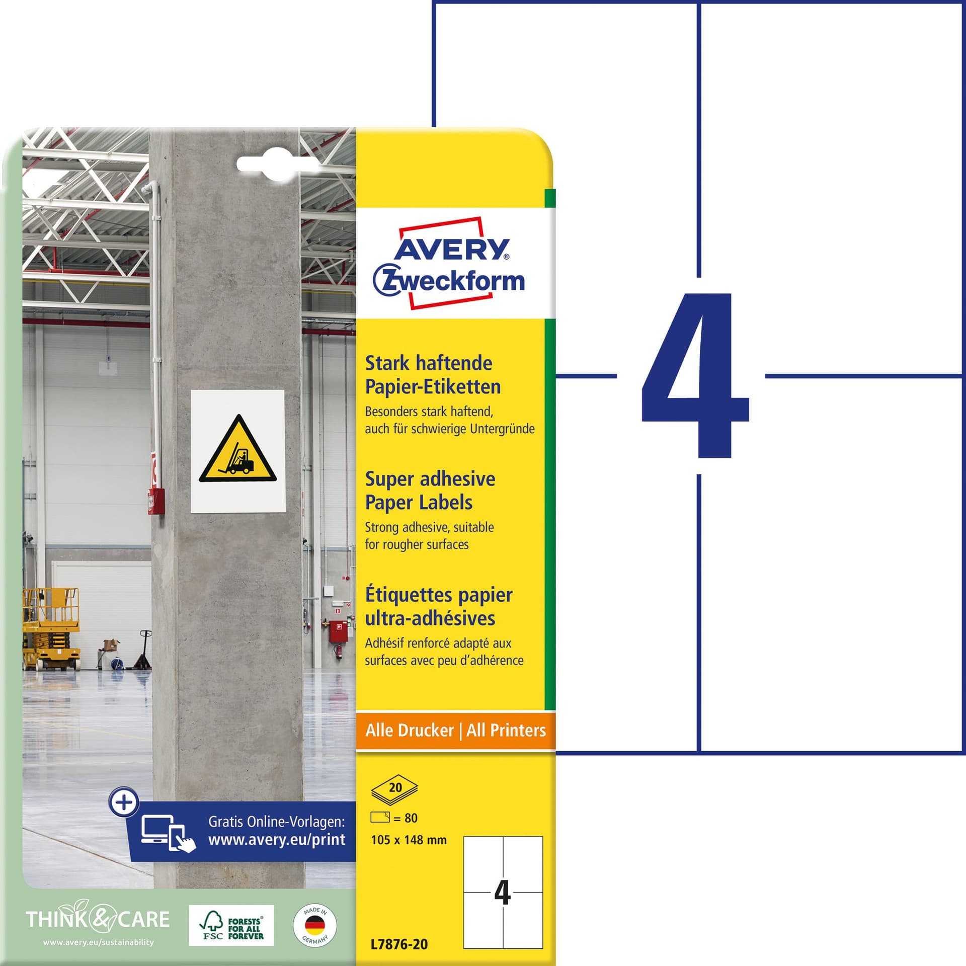 Etiket Avery L7876-20 105x148mm 80 stuks 2